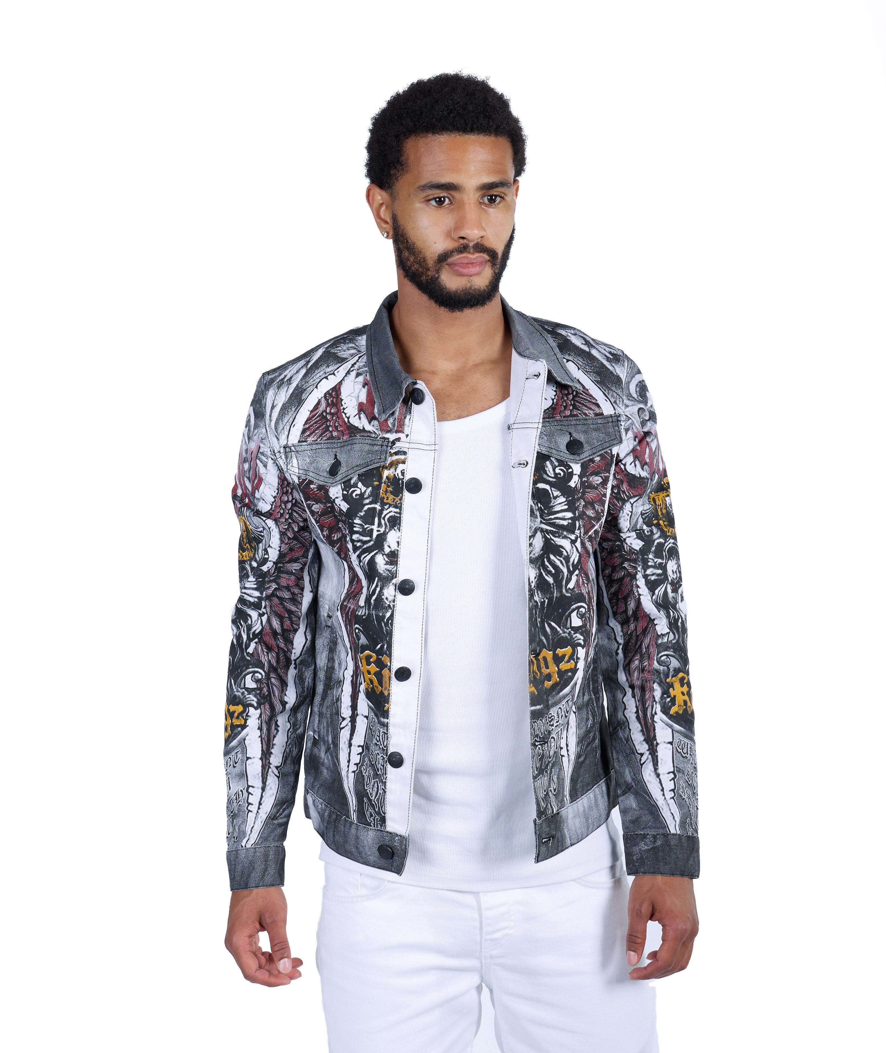 KINGZ Jeansjacke Designer Nieten Jeansjacke mit günstig online kaufen