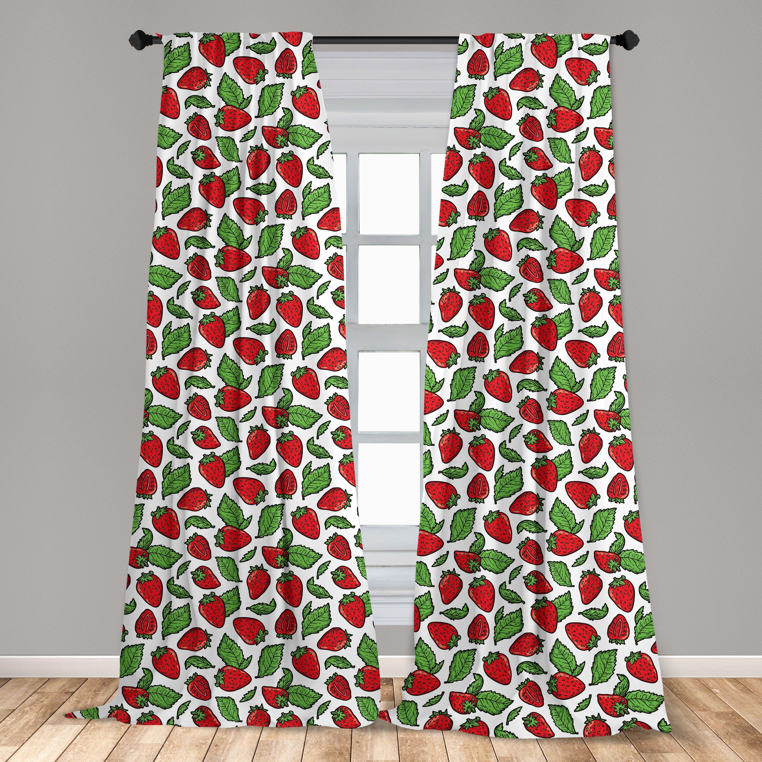 Wohnzimmer Microfaser, Obst Dekor, Blätter Abakuhaus, Vorhang für Schlafzimmer Erdbeeren Saftige Gardine