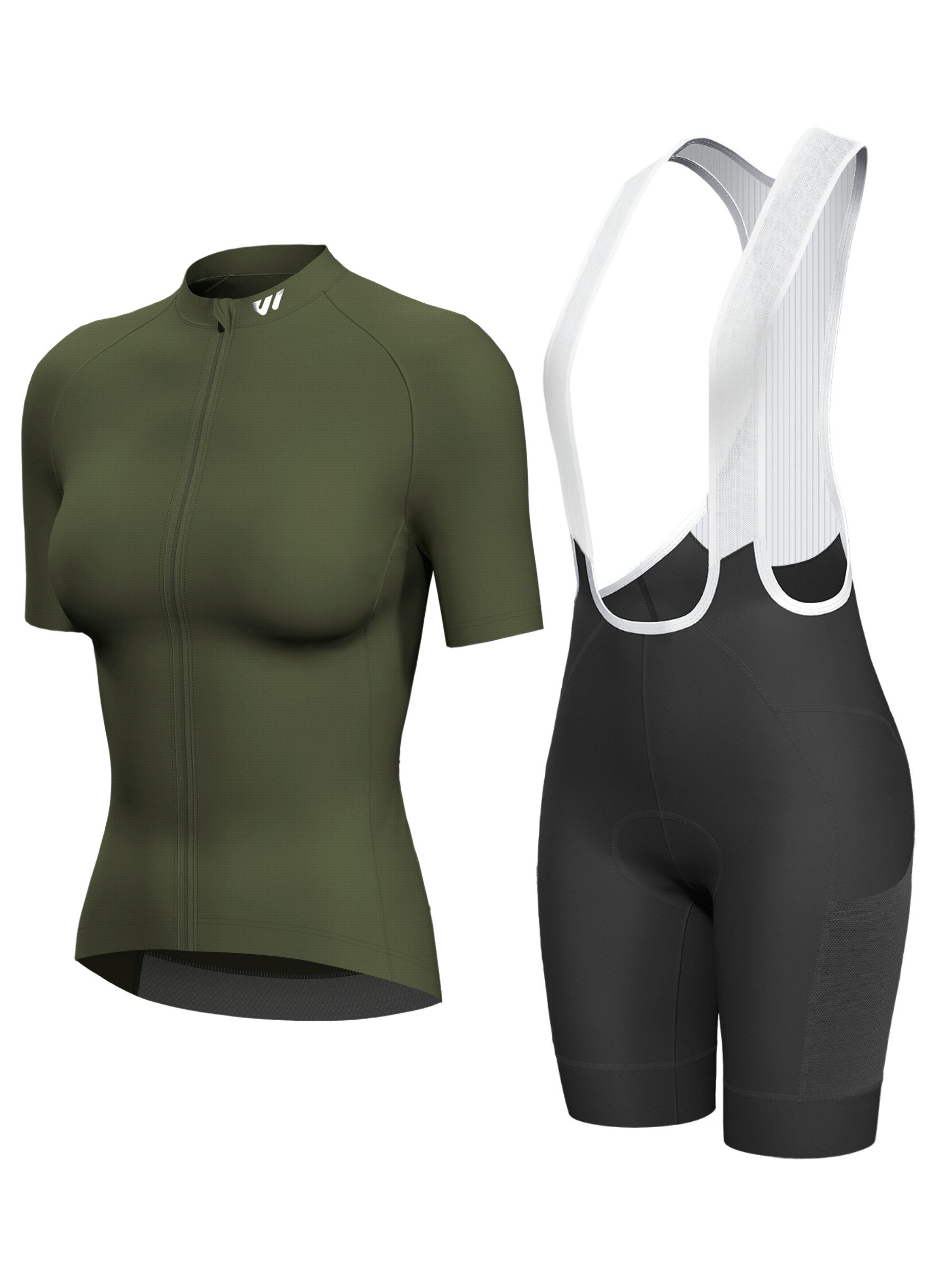 Wulibike Radtrikot Damen Sommer Radsport Set, Kurzarm-Trikot mit Träger-Bibshorts (2-tlg) Atmungsaktives Funktionsset mit 6 Taschen für Rennrad
