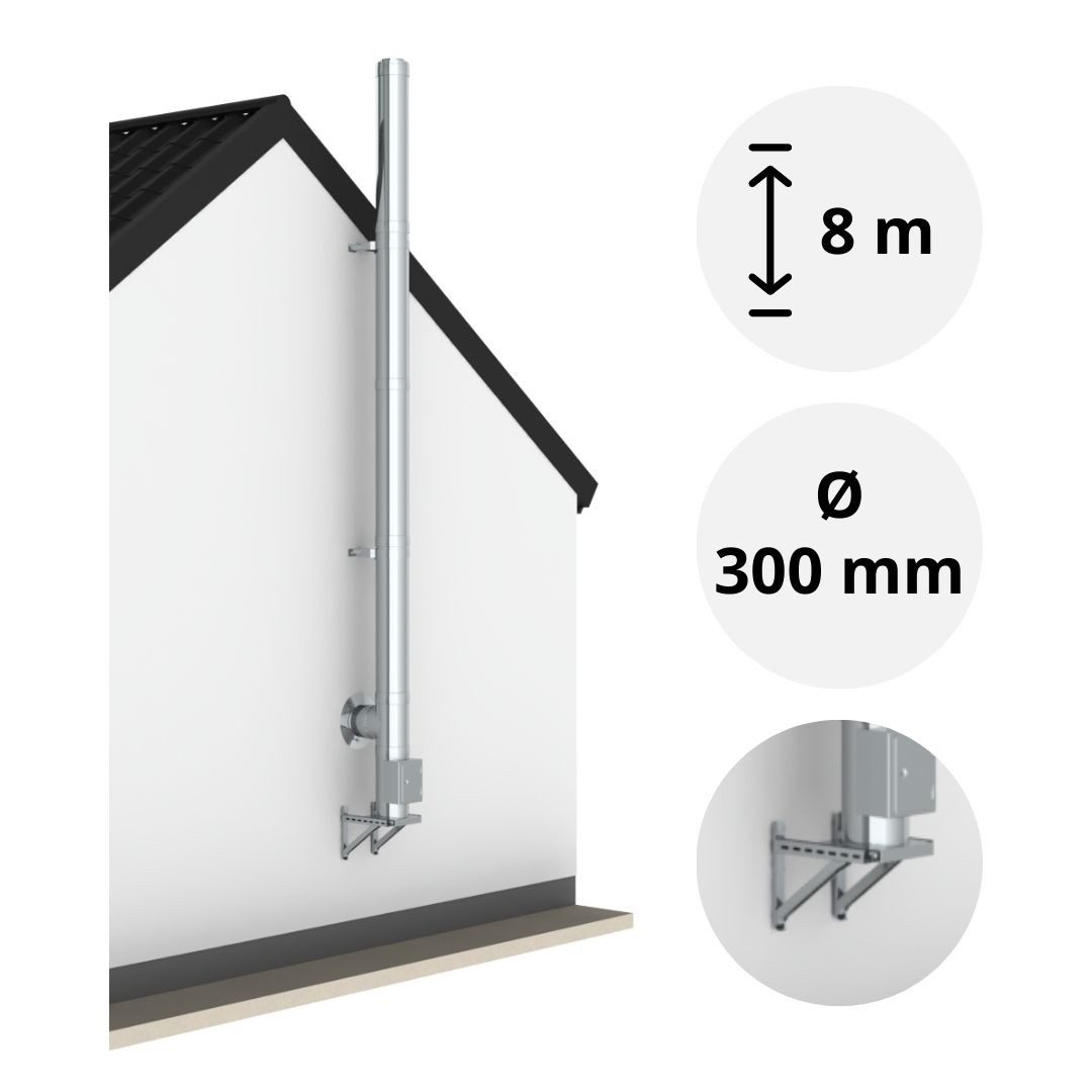 Jeremias Schornstein 8 m DW-ECO 2.0 EdelstahlSchornstein Ø300mm Komplettset DW Wandmontage, Ø 300 mm