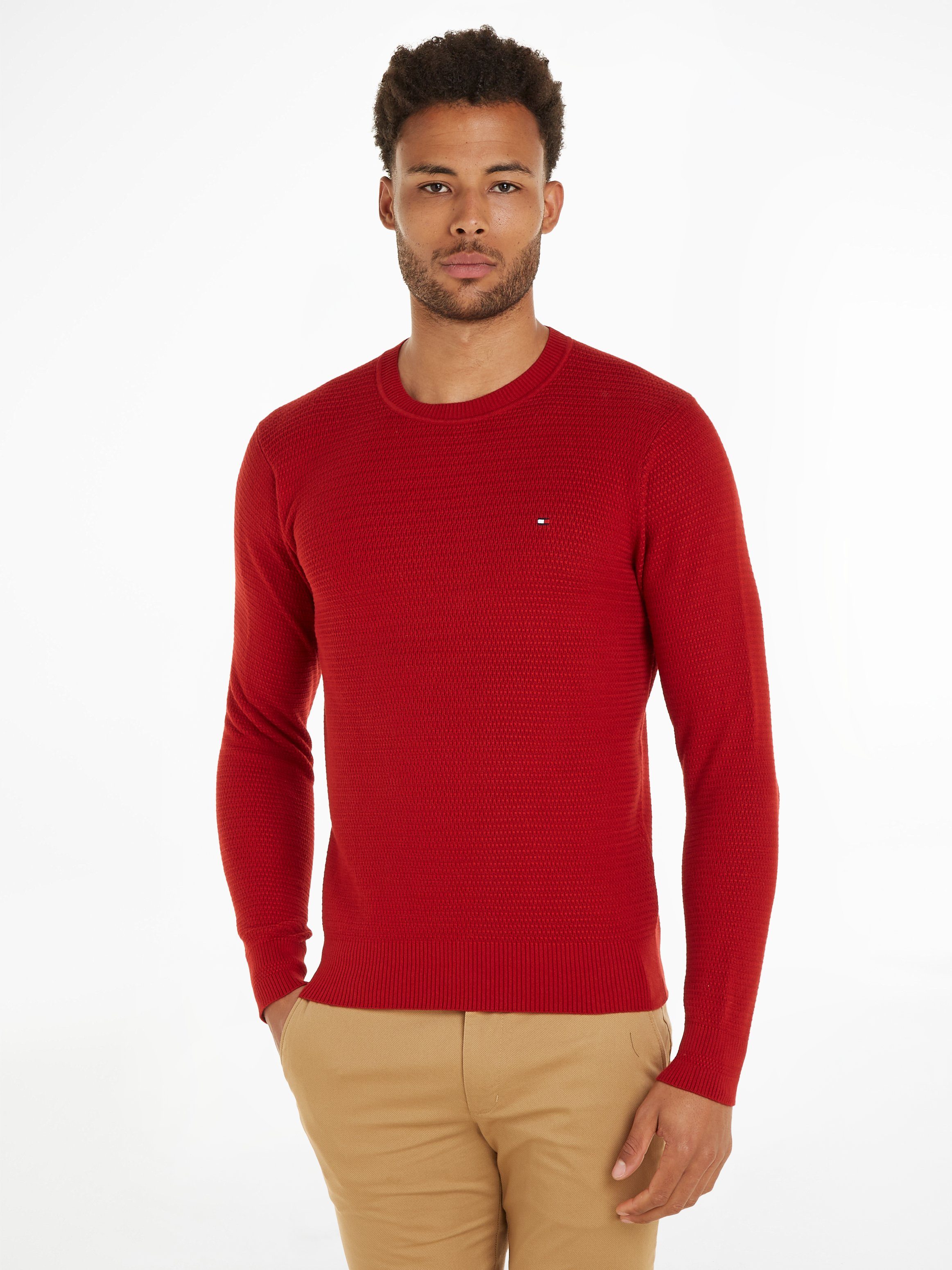 Tommy Hilfiger Rundhalspullover INTERLACED Arizona mit Red kleinem STRUCTURE Strukturmuster CREW NECK