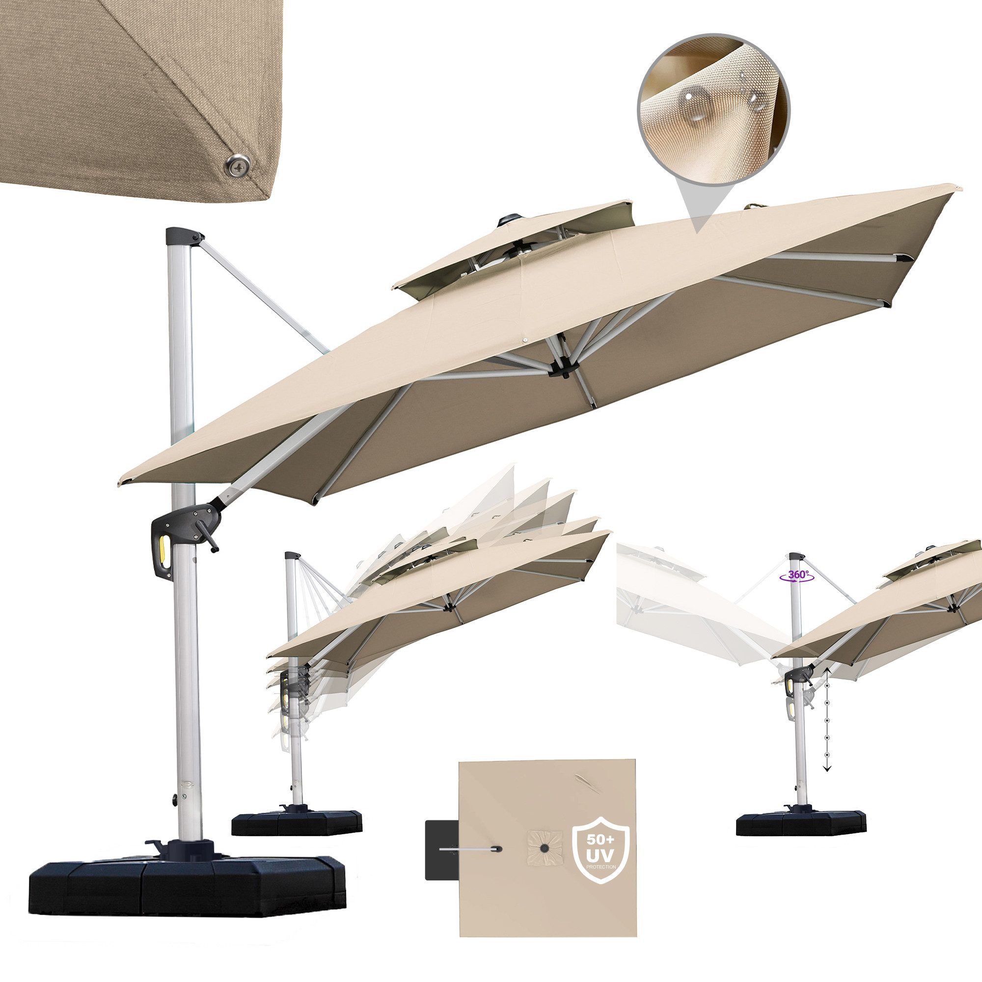 PURPLE LEAF Ampelschirm Rechteckiger Außenbereich Doppeldach Ampelschirm, Terrassenschirm, LxB: 330,00x270,00 cm, für Garten,Terrasse, Pool