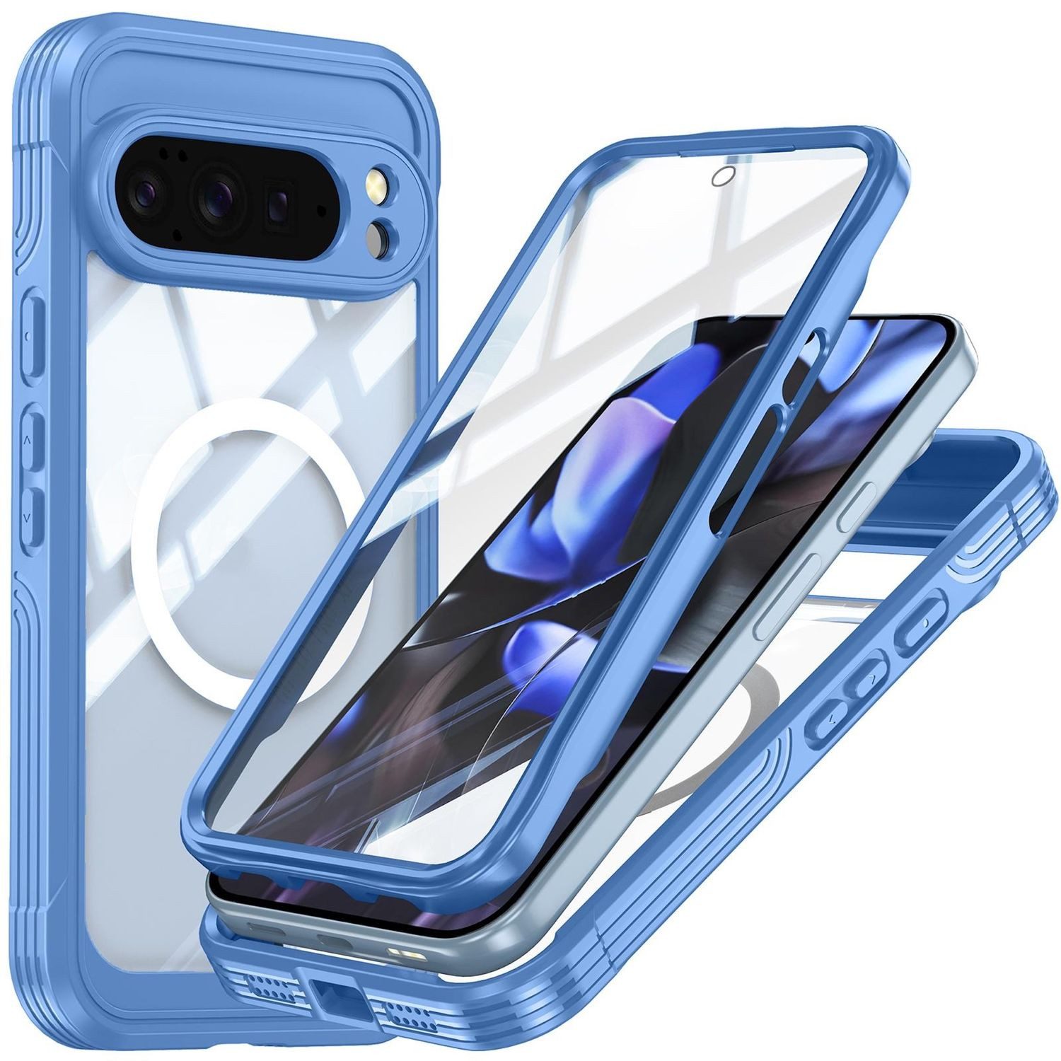 Wigento Handyhülle Für Google Pixel 10 Pro XL MagSafe Full Body Schutz Hülle Bumper Blau, Full Body, MagSafe-Unterstützung, präzise Passform