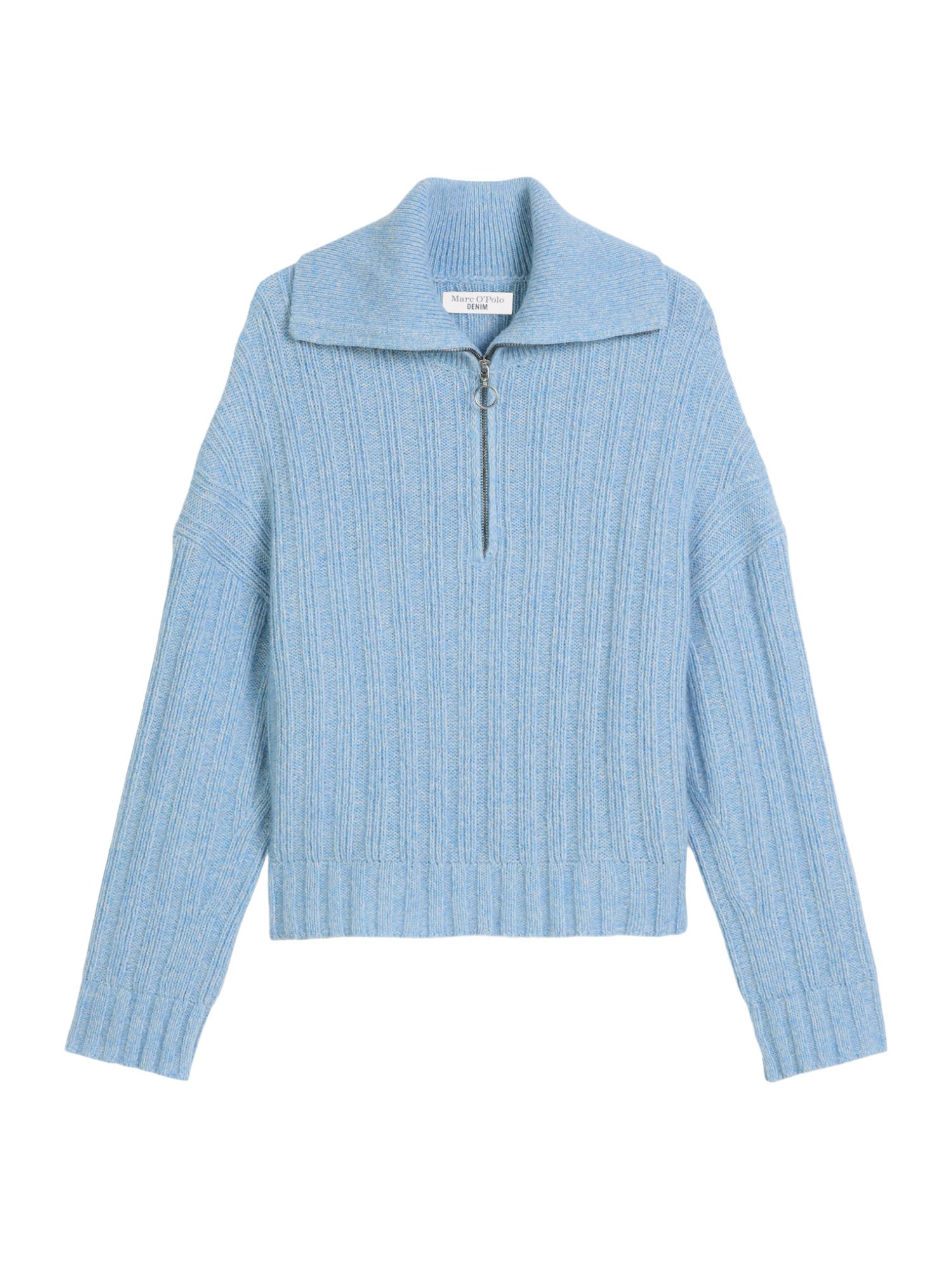Marc O'Polo DENIM Langarmshirt blau,Casual,Wolle,Strukturiert,Troyer-Kragen,Lang,Regular Fit