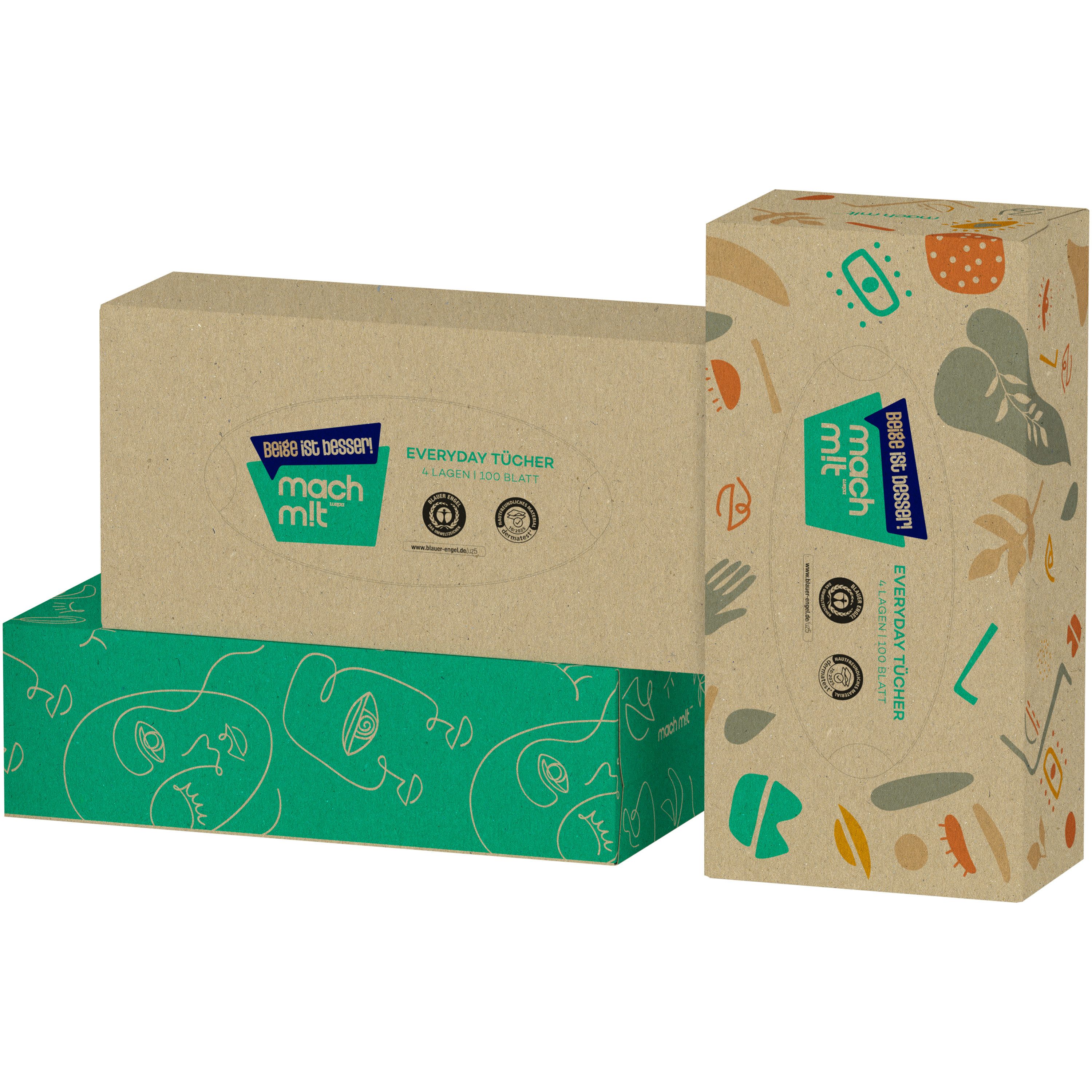 mach m!t Kosmetiktücher 4-lagig - Einzeln (1 Box) oder als Großpackung (24 Boxen) á 100 Tücher (1-St), aus recyceltem Karton