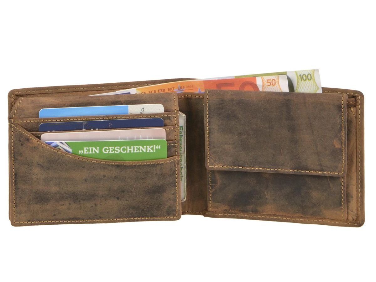Greenburry Geldbörse Eber-/Keiler-Prägung Portemonnaie, Lederbörse, Vintage braun Hunting,