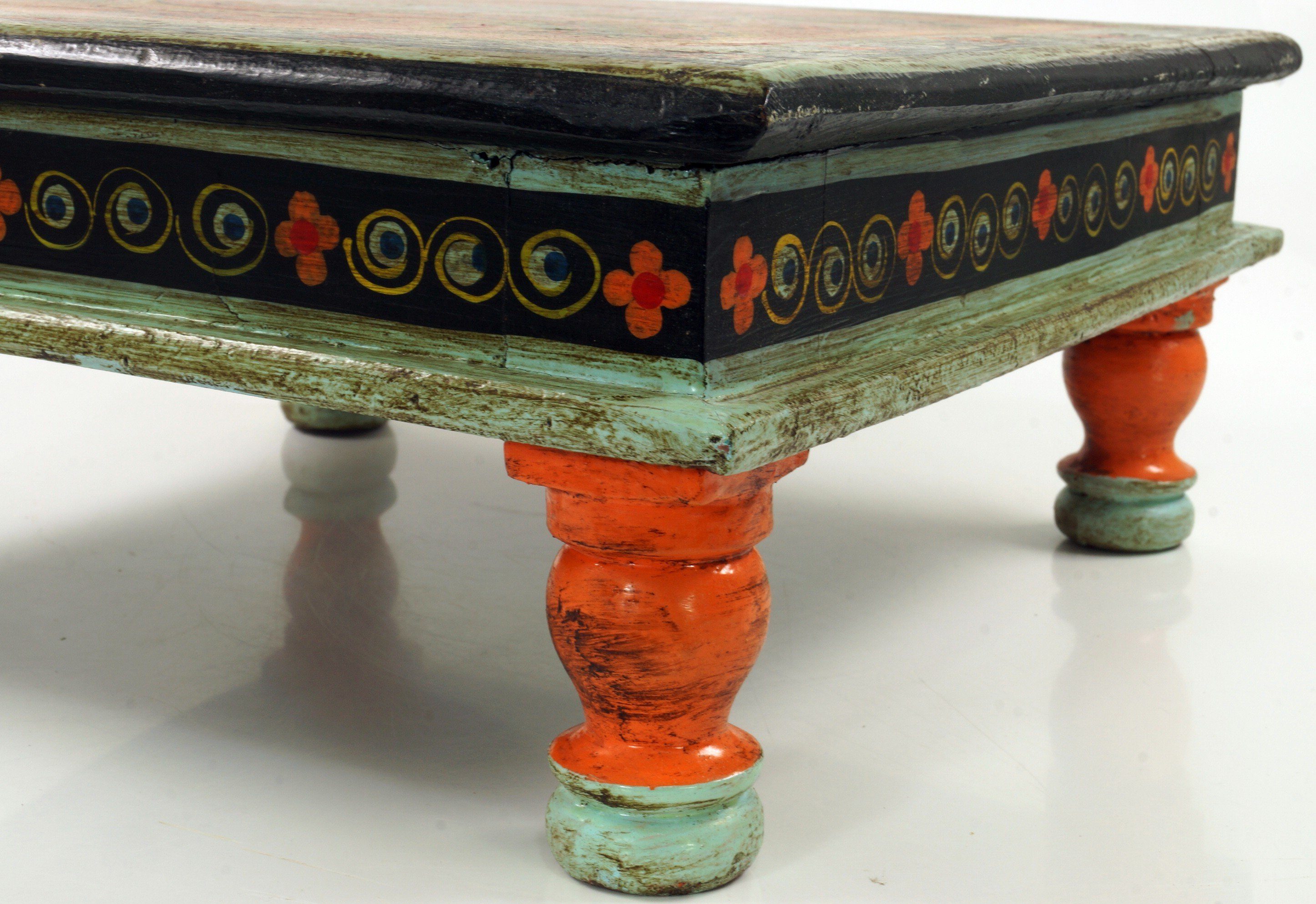 Couchtisch orange Minitisch, -.. Blumenbank Ornament Guru-Shop Bemalter Tisch, kleiner