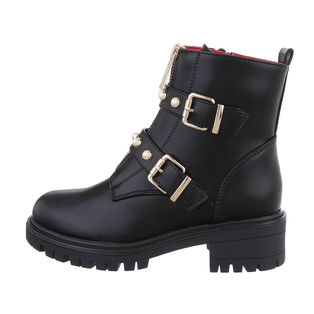 Ital-Design Kinder Biker Stiefelette (84351918) Blockabsatz Stiefeletten in Schwarz