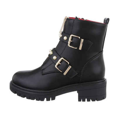 Ital-Design Kinder Biker Stiefelette Blockabsatz Stiefeletten in Schwarz