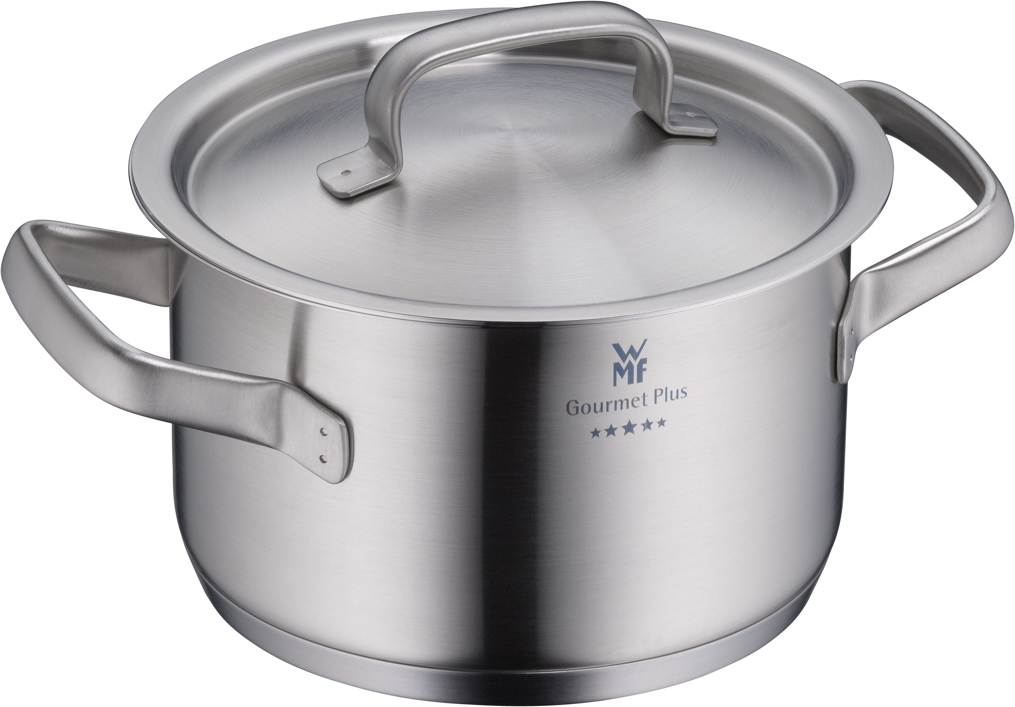 WMF Kochtopf Gourmet Plus, Cromargan® Edelstahl Rostfrei 18/10 (2-tlg), wärmeduzierende Hohlgriffe, Innenskalierung, breiter Schüttrand