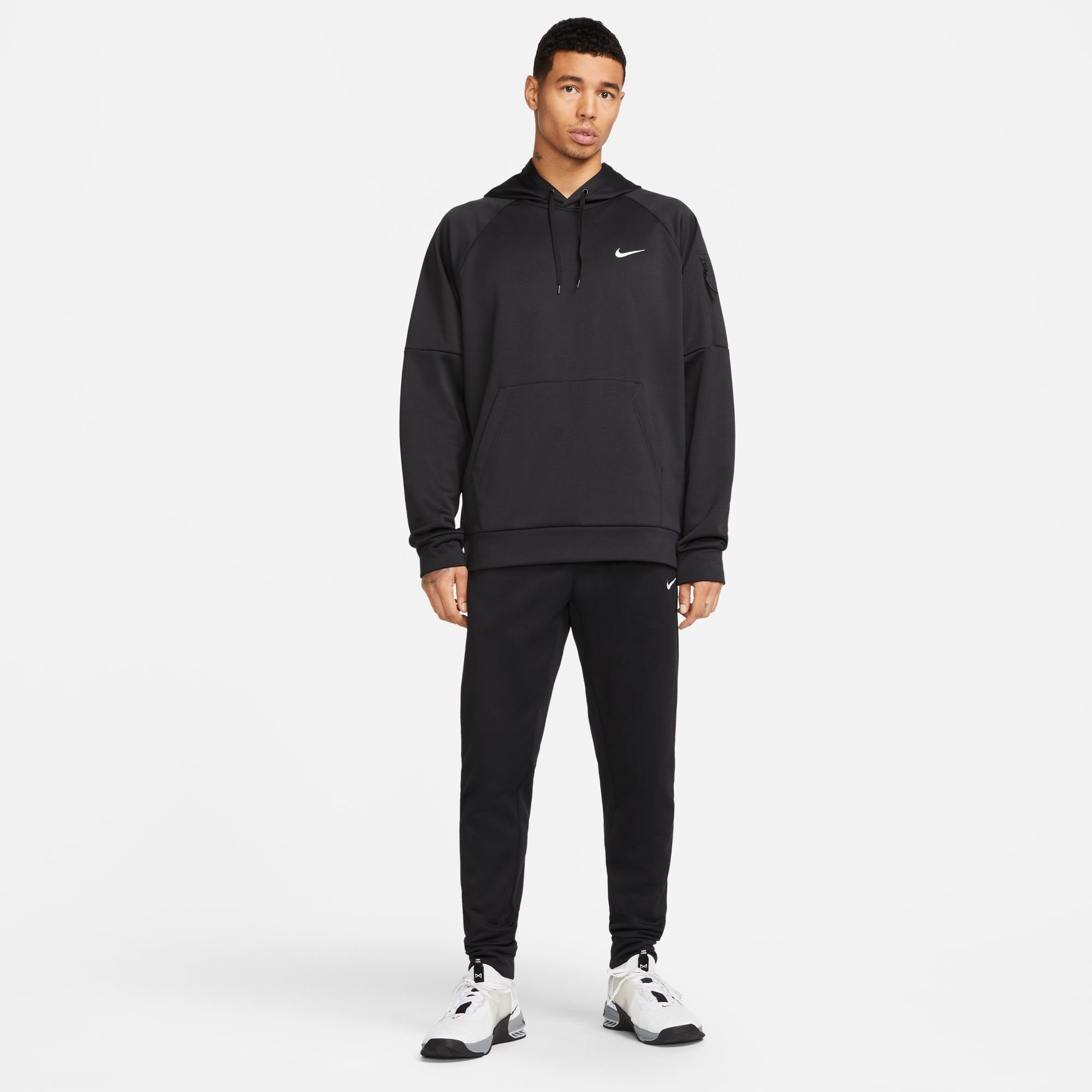 Nike Kapuzensweatshirt PULLOVER BLACK/BLACK/WHITE FITNESS MEN'S HOODIE THERMA-FIT