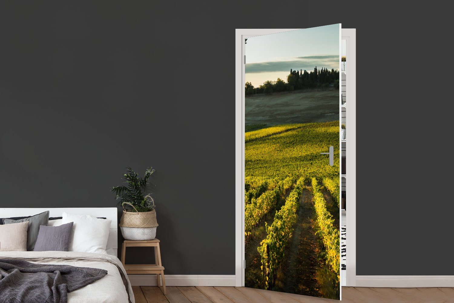 Türtapete MuchoWow Wein, Toskana Matt, Tür, - Fototapete für bedruckt, Türaufkleber, cm - (1 Landschaft 75x205 St),