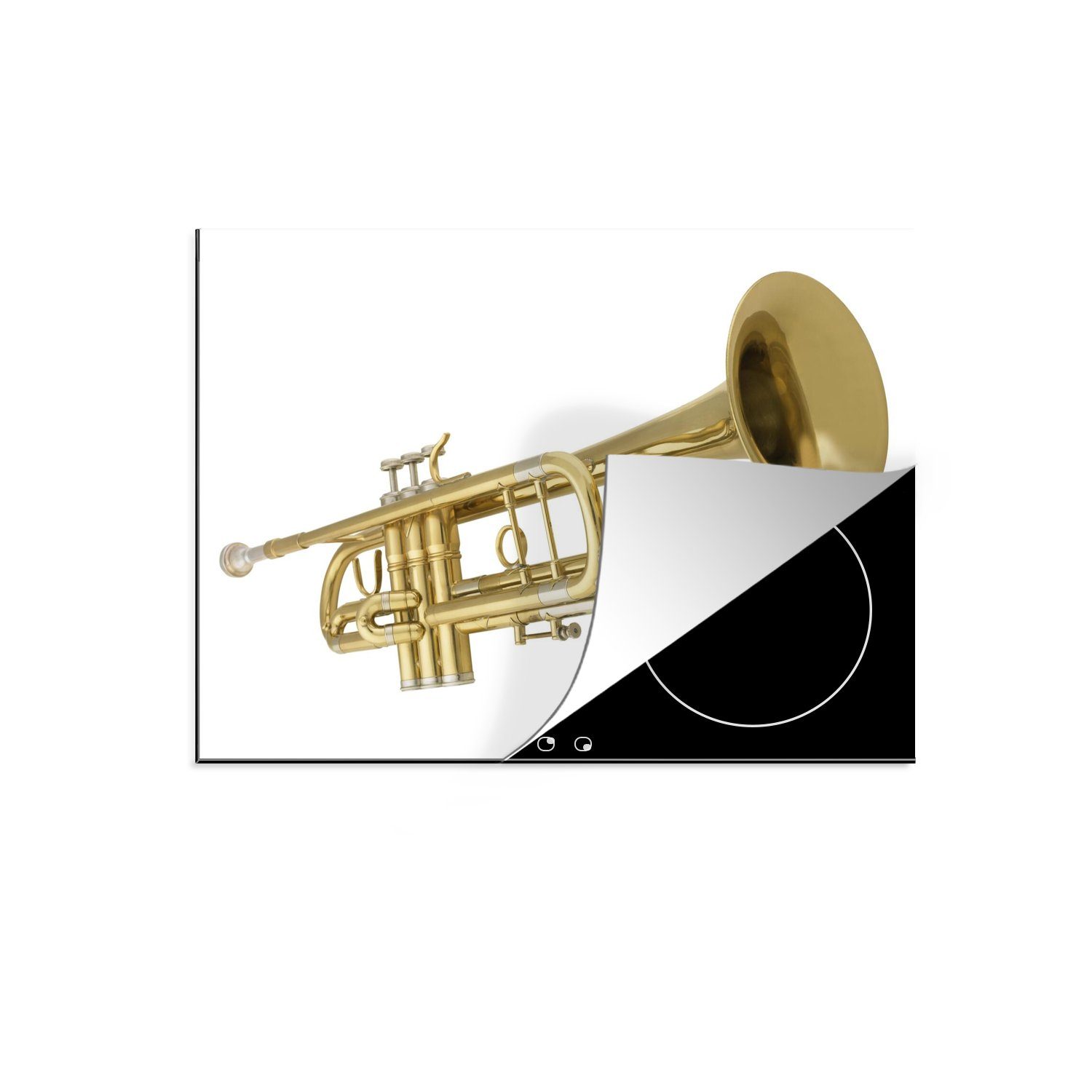 MuchoWow Herdblende-/Abdeckplatte Eine Trompete mit weißem Hintergrund, Vinyl, (1 tlg), 71x52 cm, Induktionskochfeld Schutz für die küche, Ceranfeldabdeckung