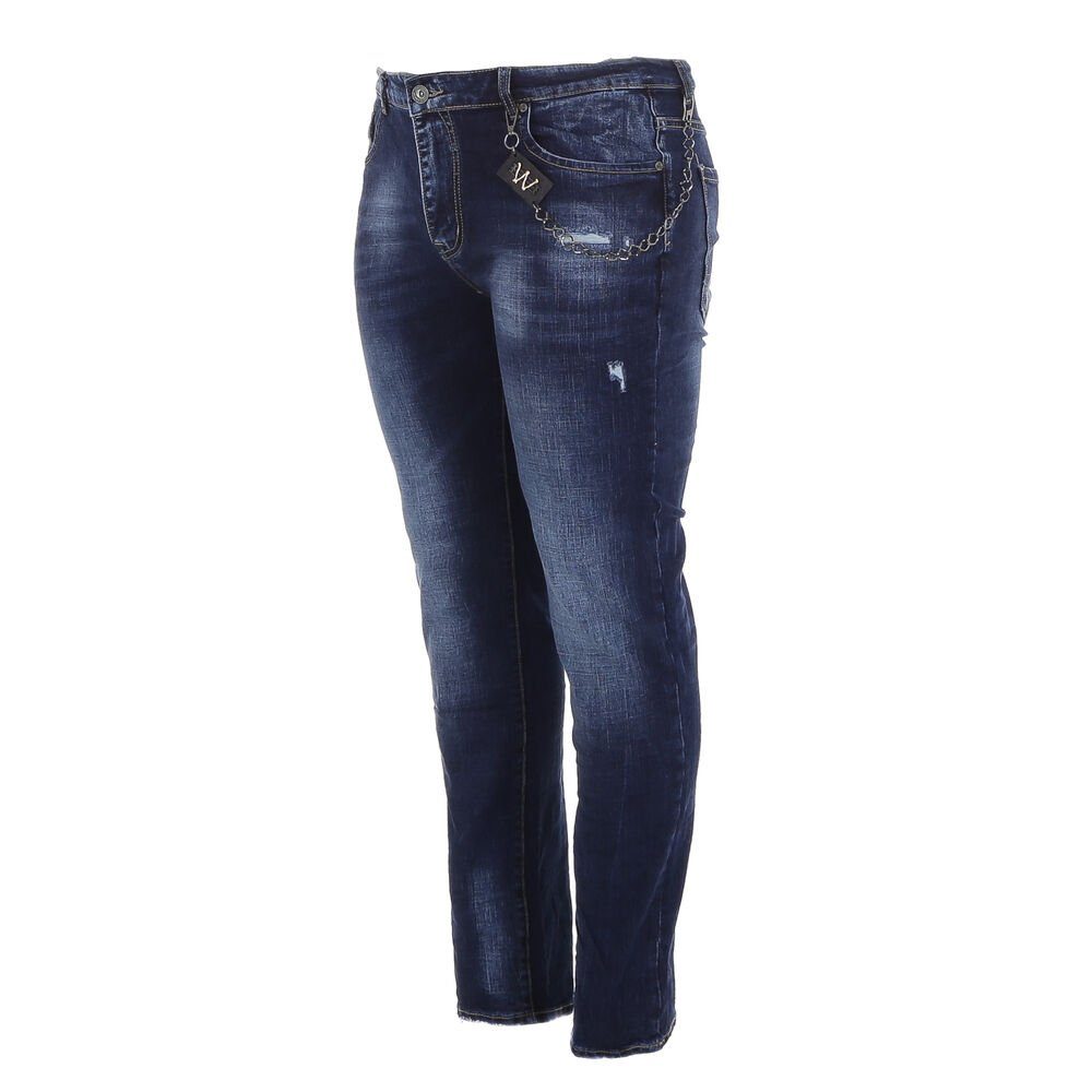 Dunkelblau Destroyed-Look in Freizeit Jeans Ital-Design Herren Stretch Stretch-Jeans