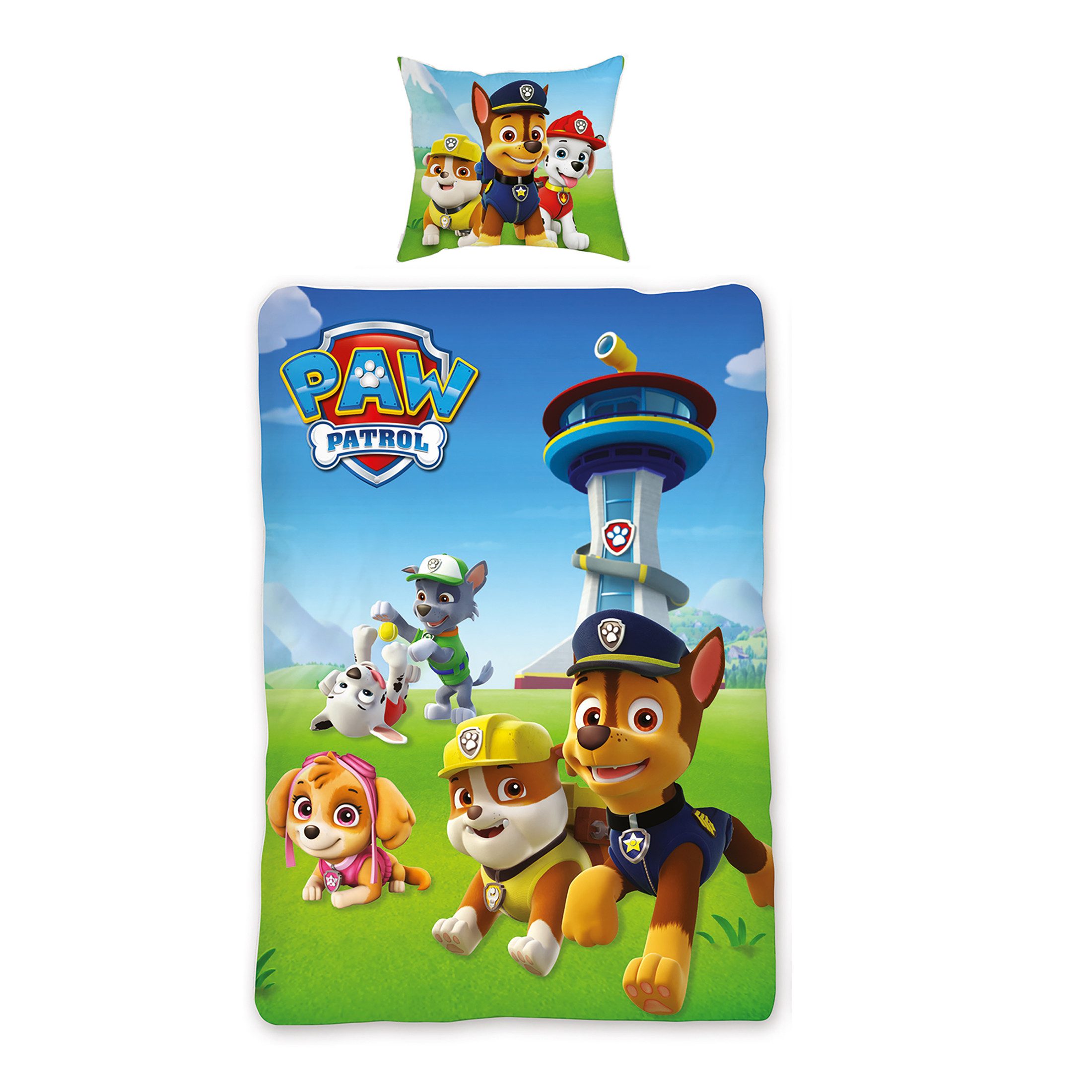 BERONAGE Kinderbettwäsche Paw Patrol Bettwäsche Team Blau Linon / Renforcé, 100% Baumwolle, 2 teilig, 135x200 + 80x80 cm – Bild 4 von 5