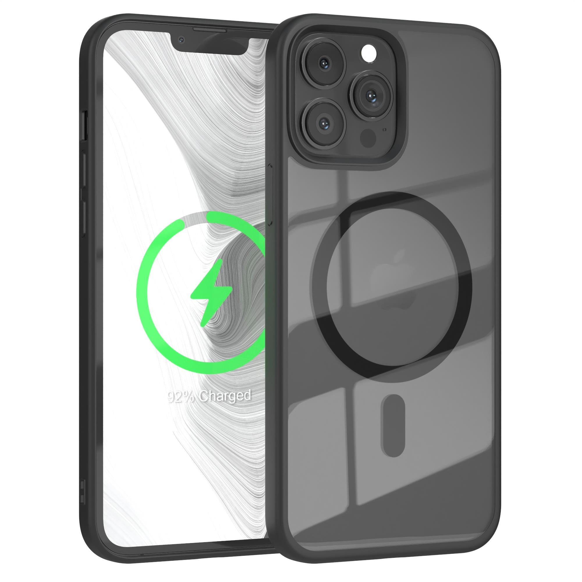 EAZY CASE Handyhülle Transparente Hülle mit MagSafe iPhone 13 Pro Max 6,7 Zoll, Qi Charging kompatibel, Silicon Case, Slimcover Displayschutz, Schwarz