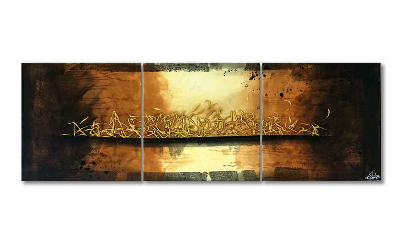 WandbilderXXL Gemälde Mystery Gold 180 x 60 cm, Abstraktes Gemälde, handgemaltes Unikat