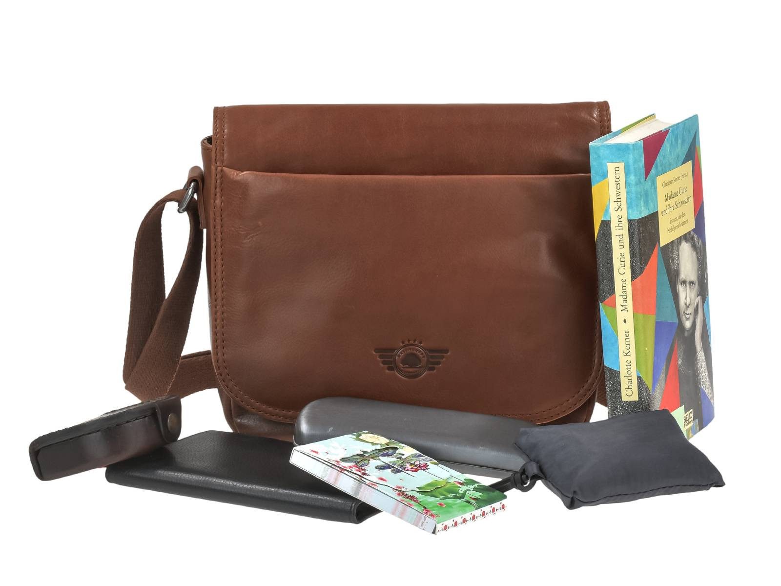 Greenburry Umhängetasche "Waxy Vintage" Schultertasche 26x20cm kleine Messenger Damentasche, 2teiliges Hauptfach 24x14cm, Reißverschlussfächer, Schultergurt 150cm