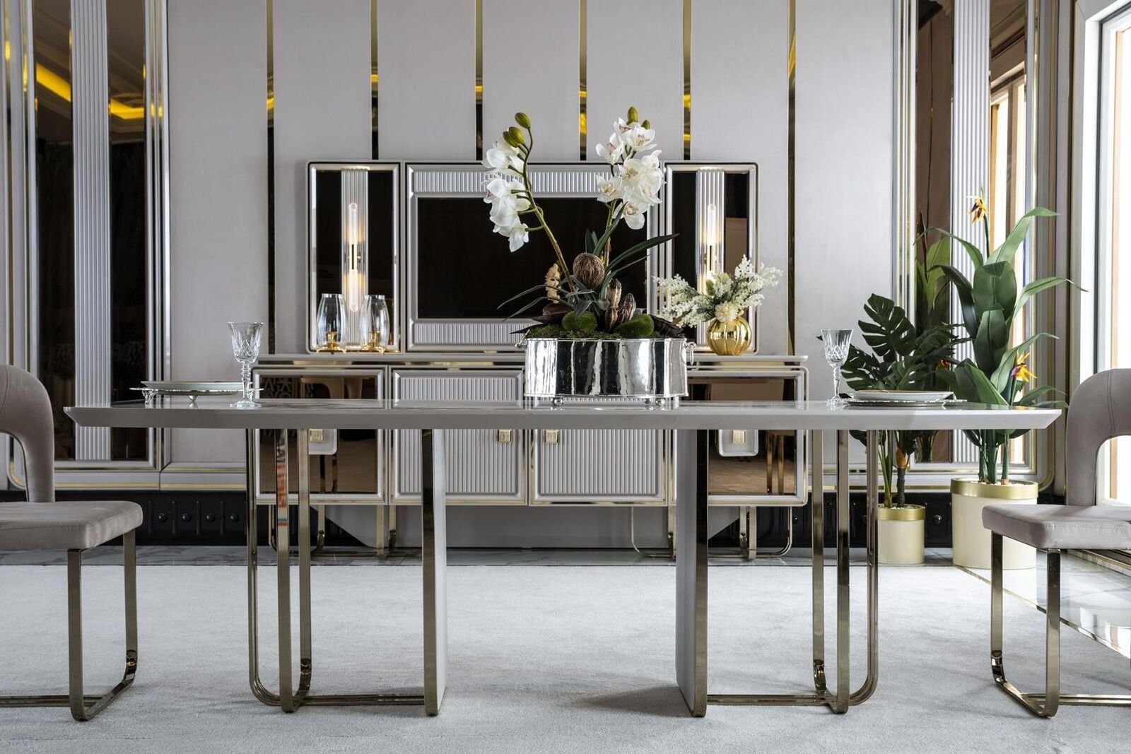 Modern Esszimmer Elegantes Tisch Metall JVmoebel Schön Weiß Luxus Esstisch Stil Esstisch