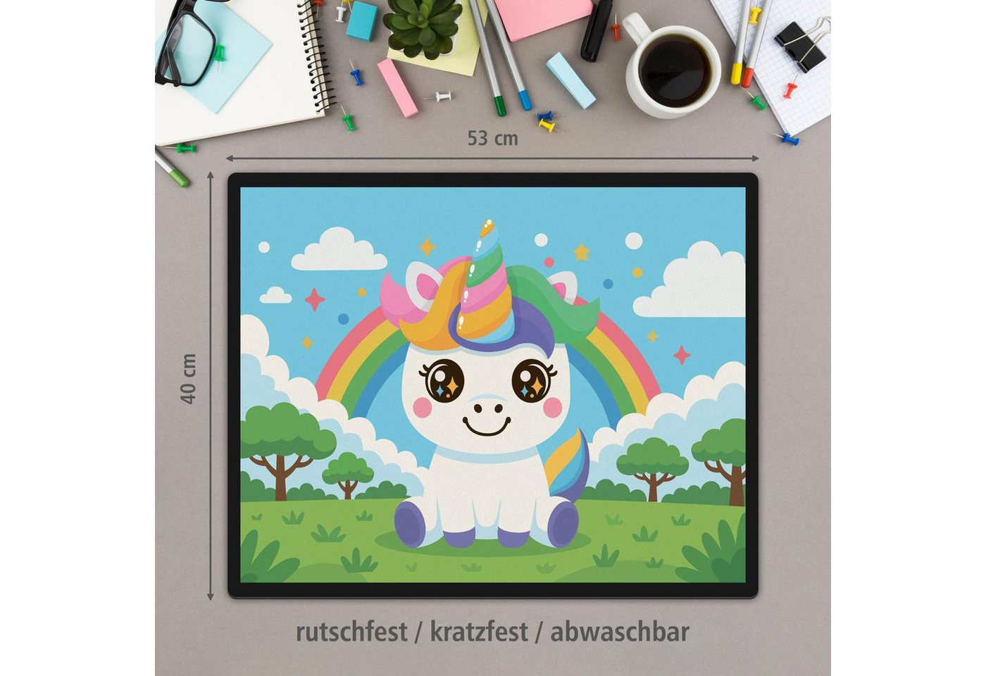 Thumbnail - itenga Schreibtischunterlage itenga Schreibunterlage V1 Motiv EINHORN im Kawaii Design