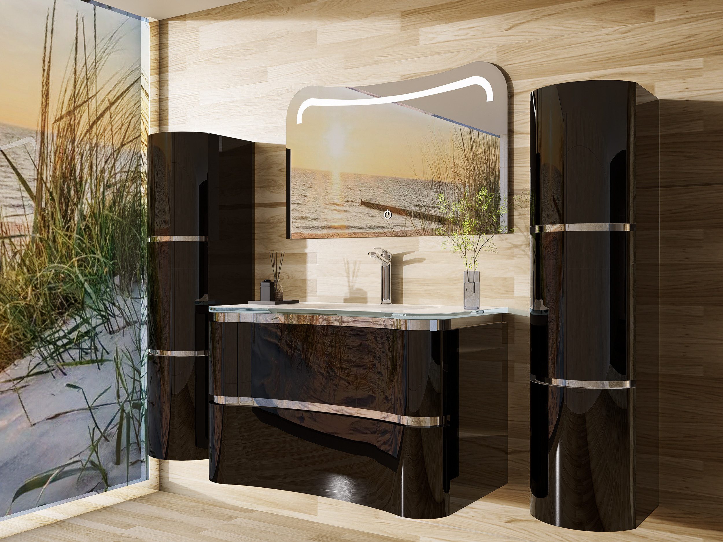 Homeline Badezimmer-Set Bad Möbelset Lady Schwarz oder Weiß Hochglanz 90 cm günstig online kaufen