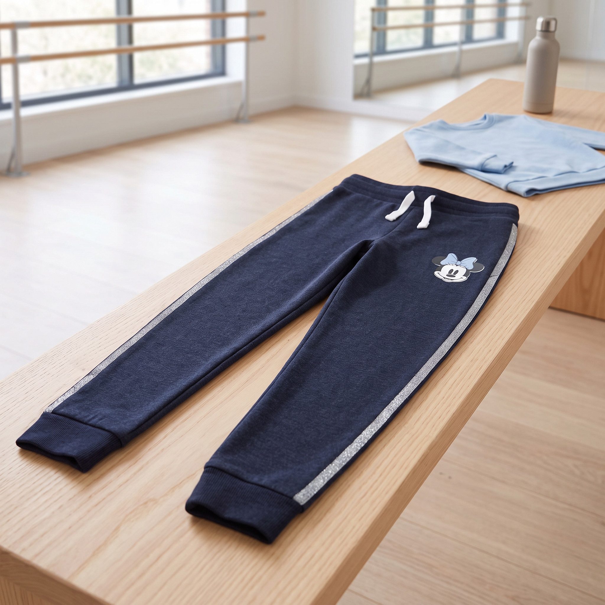 Disney Jogginghose Minnie Maus Mädchen Sporthose Jogginghose Gr. 104 bis 134, Dunkelblau mir Silberstreifen
