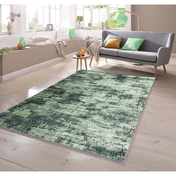 Teppich Moderner Teppich in Abstraktem Design in Grün auf Schwarz TeppichHome24 rechteckig