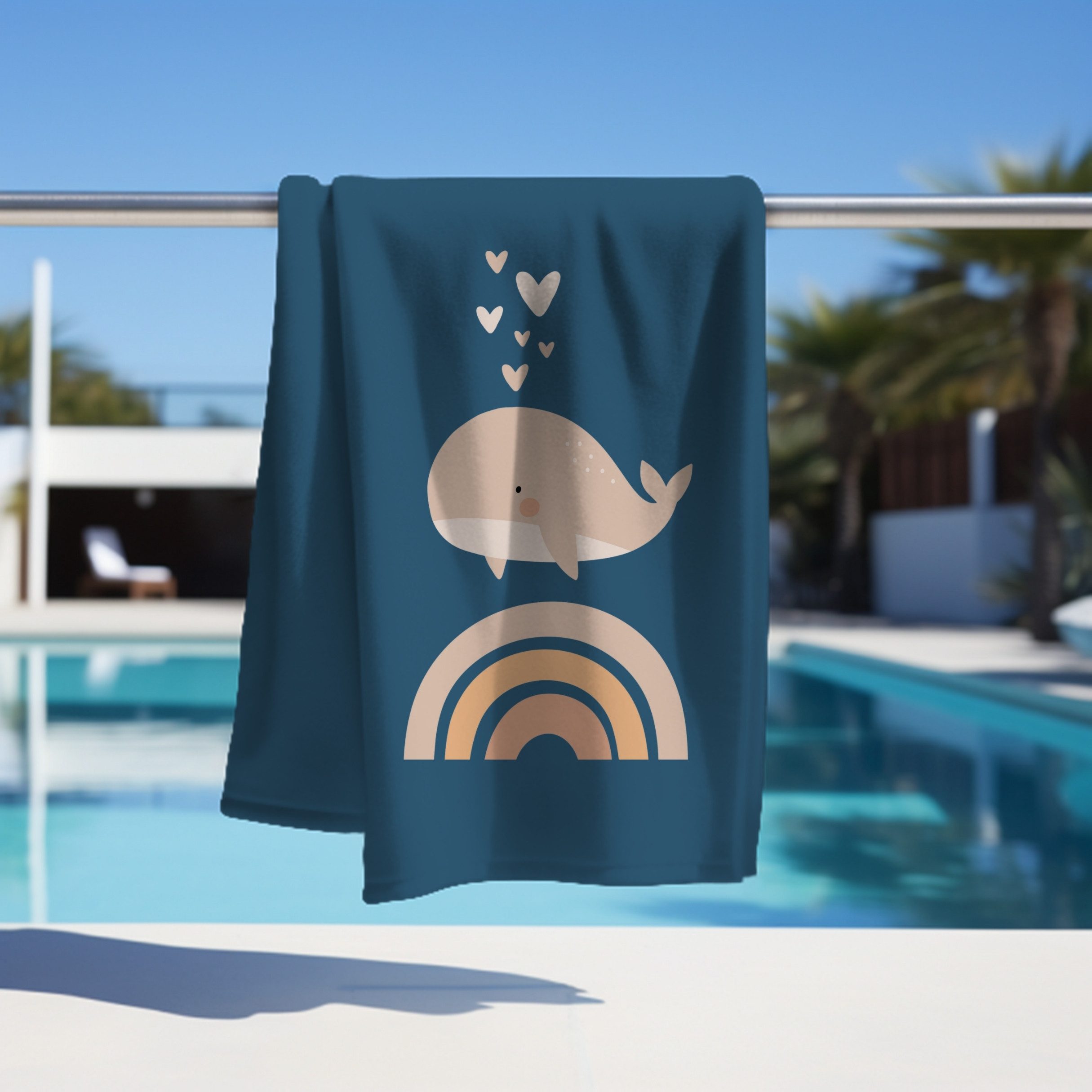 MTOnlinehandel Strandtuch Kinder • 70x140 cm • Schnelltrocknend, Baumwolle & Mikrofaser Mix (1-St), Badetuch • Weich & Saugfähig • Strand • Meer • Wal