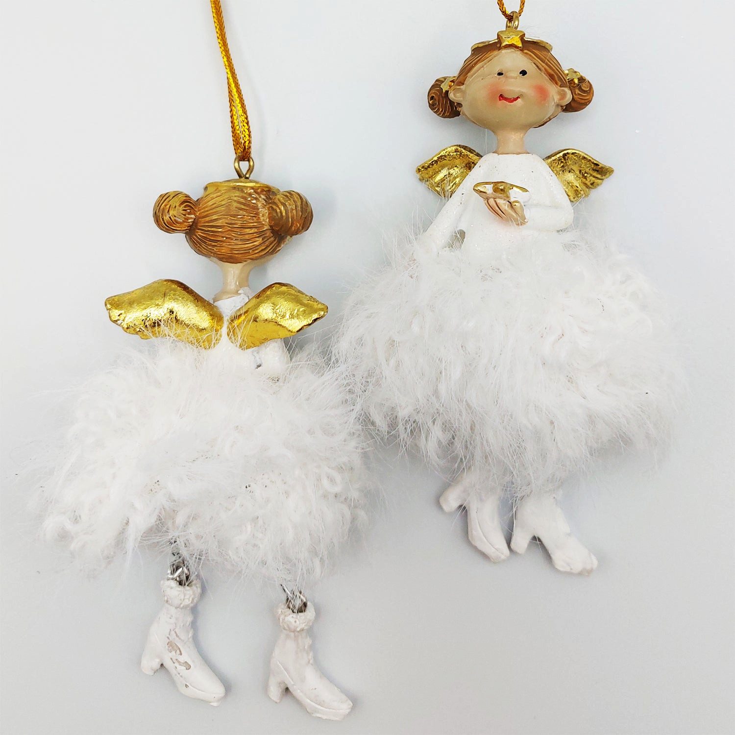 Logbuch-Verlag Dekofigur 4er-Set Engel Anhänger weiß-gold flauschig ca. 11 günstig online kaufen