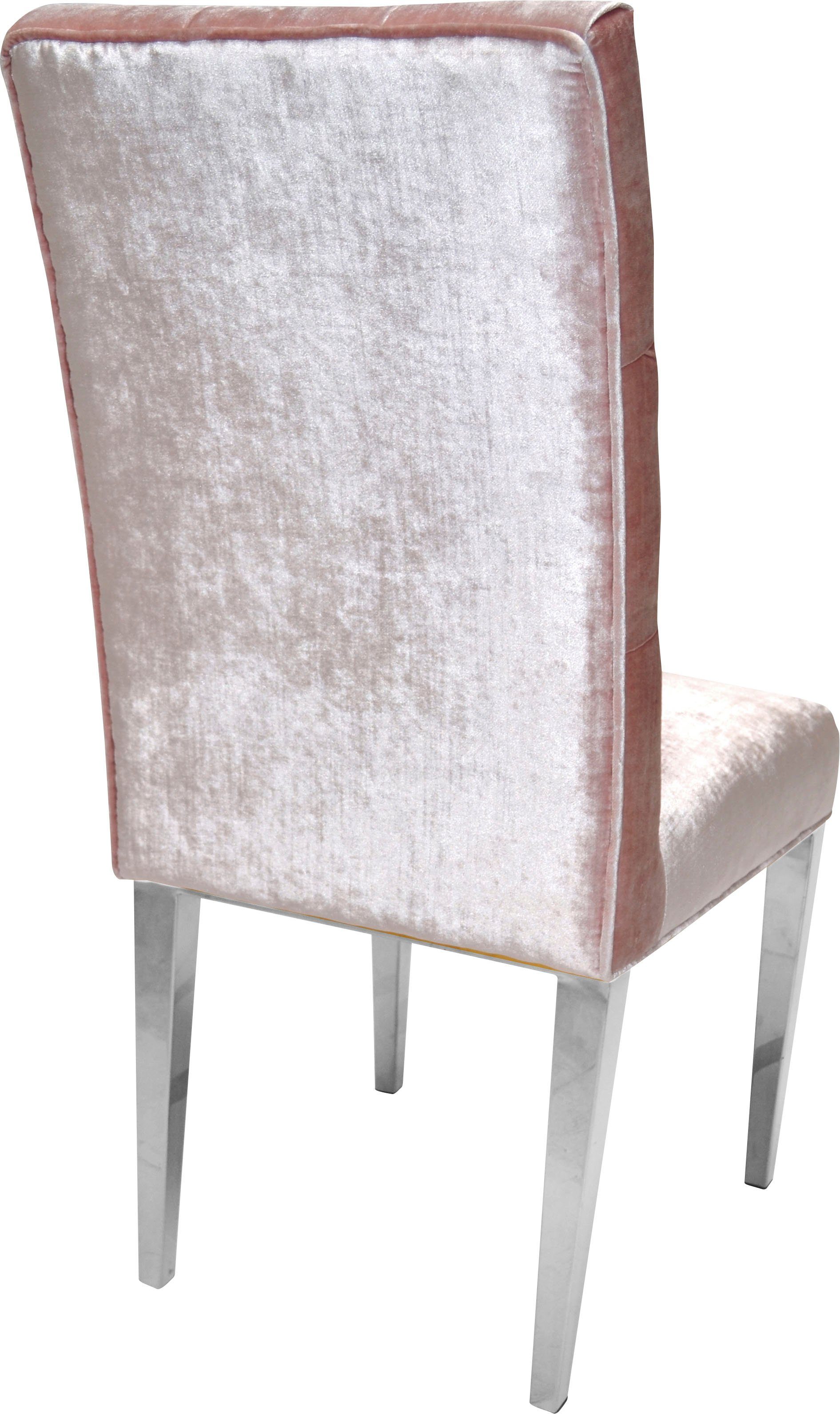 und 1 Metallfüßen, Polsterstuhl Stuhl Leonique Pinky am silberfarbenen St), Rücken (Set, Knopfheftung