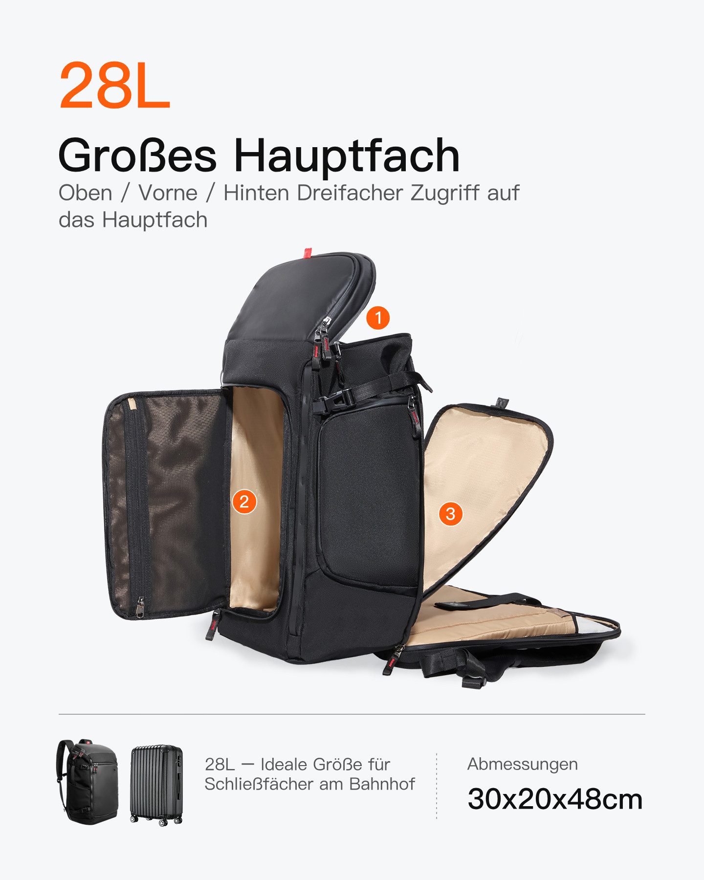 Inateck Laptoprucksack Handgepäck Rucksack 40L/28L, Groß Reiserucksack für 17/16 Zoll Laptop, TSA Freundlich, Spritzwassergeschützt – Bild 2 von 5