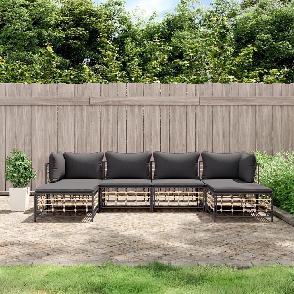 vidaXL Loungesofa 6-tlg. Garten-Lounge-Set mit Kissen Anthrazit Poly Rattan, 1 Teile Dunkelgrau