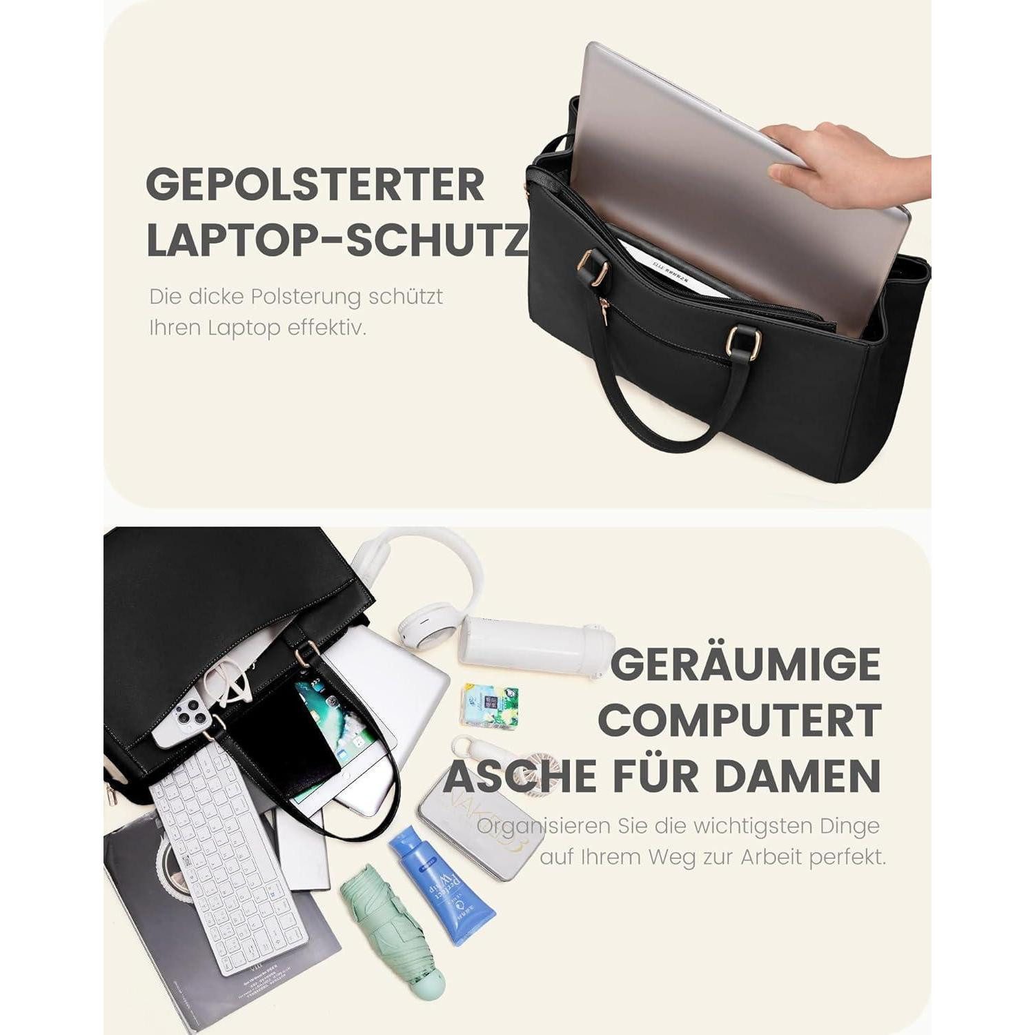 LuxusKollektion Laptoptasche Laptoptasche Damen Aktentasche Schultertasche Schwarz 15,6 Zoll – Bild 4 von 5