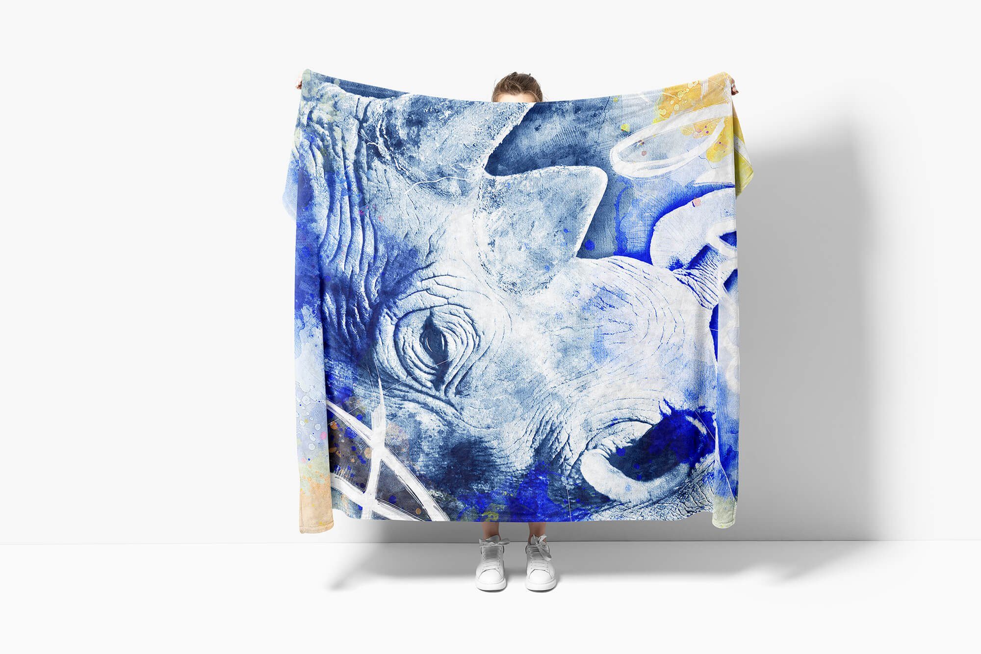 Sinus Art Handtücher Handtuch Strandhandtuch Motiv, (1-St), Kuscheldecke Serie Tier Baumwolle-Polyester-Mix Saunatuch Rhino Kunstvoll SplashArt Handtuch