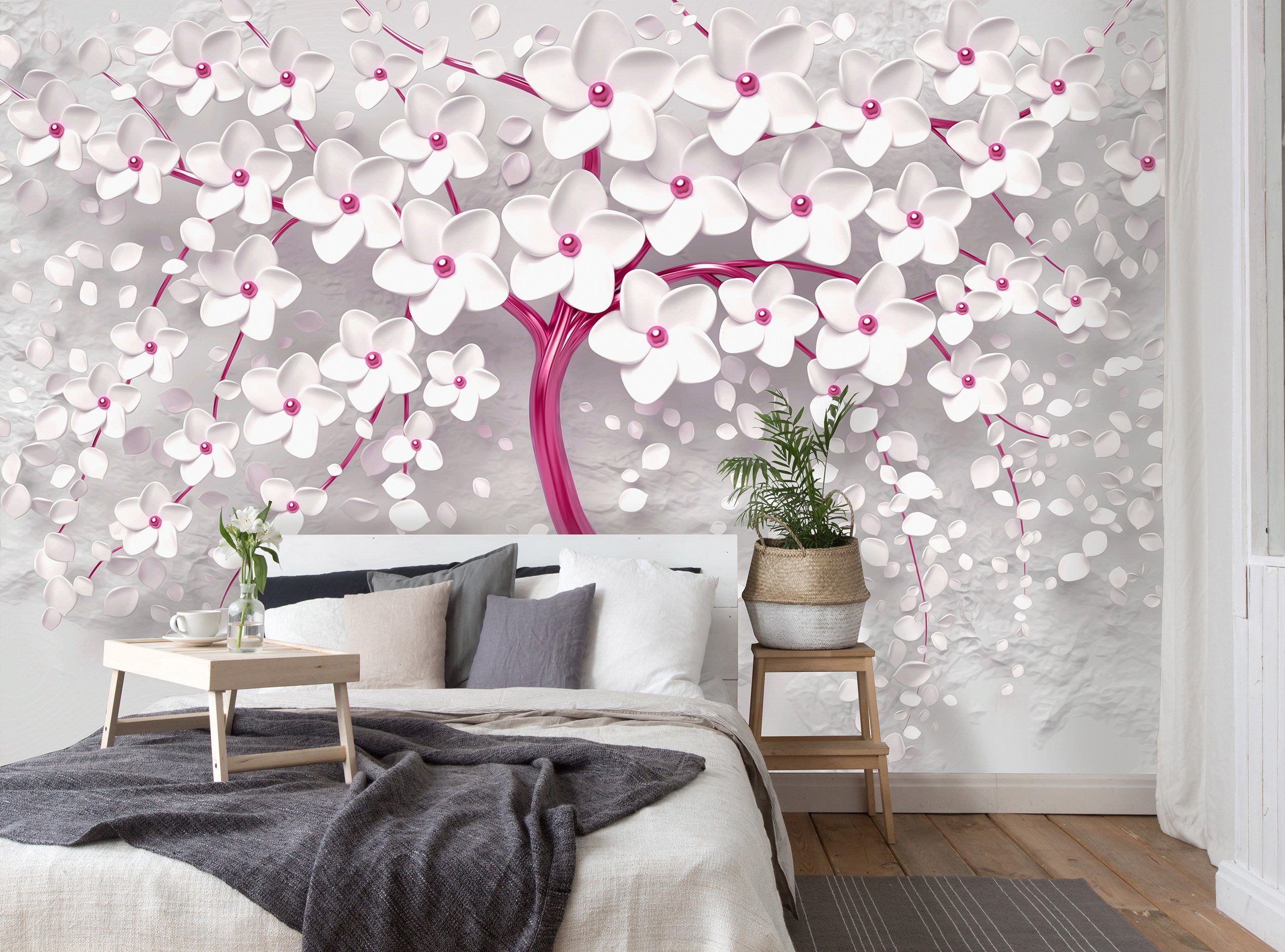 Baum Tapete Wallarena Vlies EFFEKT inklusive Natur 3D-Optik, Blumen Glatt, Kleister 3D Schlafzimmer für Vliestapete Vliestapete Motivtapete, Landschaft Wandtapete Fenster Wohnzimmer Fototapete Panorama Rose oder