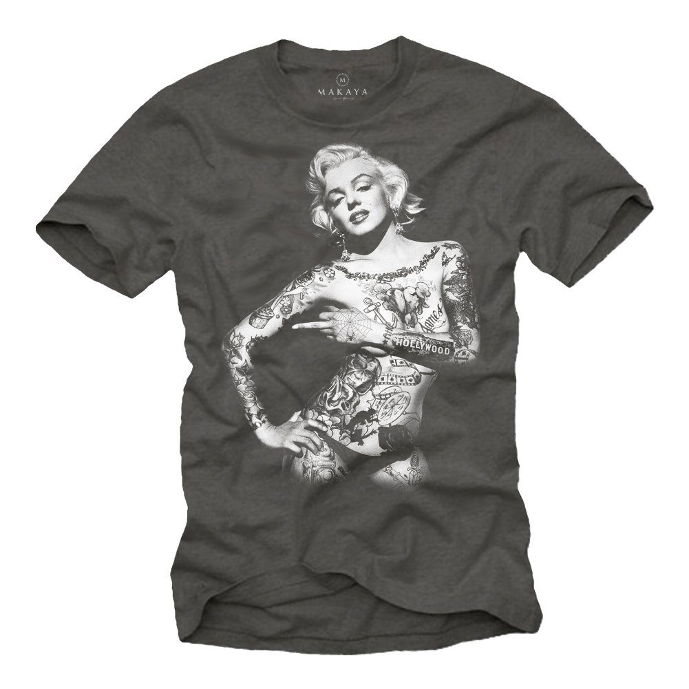 MAKAYA Print-Shirt Marilyn Vintage Tattoo Motiv - Männer T-Shirt mit Aufdruck mit Druck, aus Baumwolle