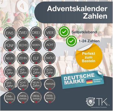 Weihnachtswunder® Sticker 24x Adventskalender Aufkleber Sticker Zahlen 1-24 selbstklebend ED.1