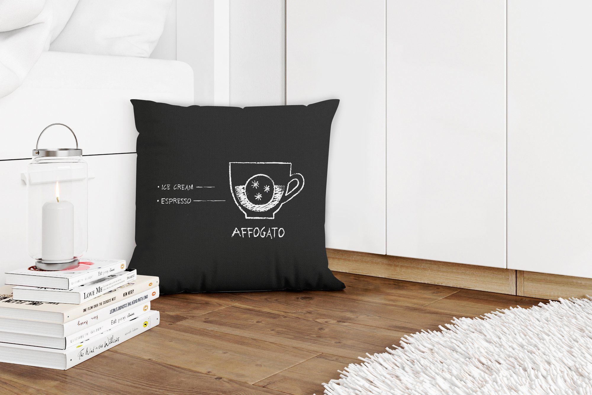 für - Füllung Schlafzimmer, mit Kaffee MuchoWow Sofakissen Text Retro, - Dekokissen Wohzimmer, Affogato Zitate - Deko, Zierkissen -