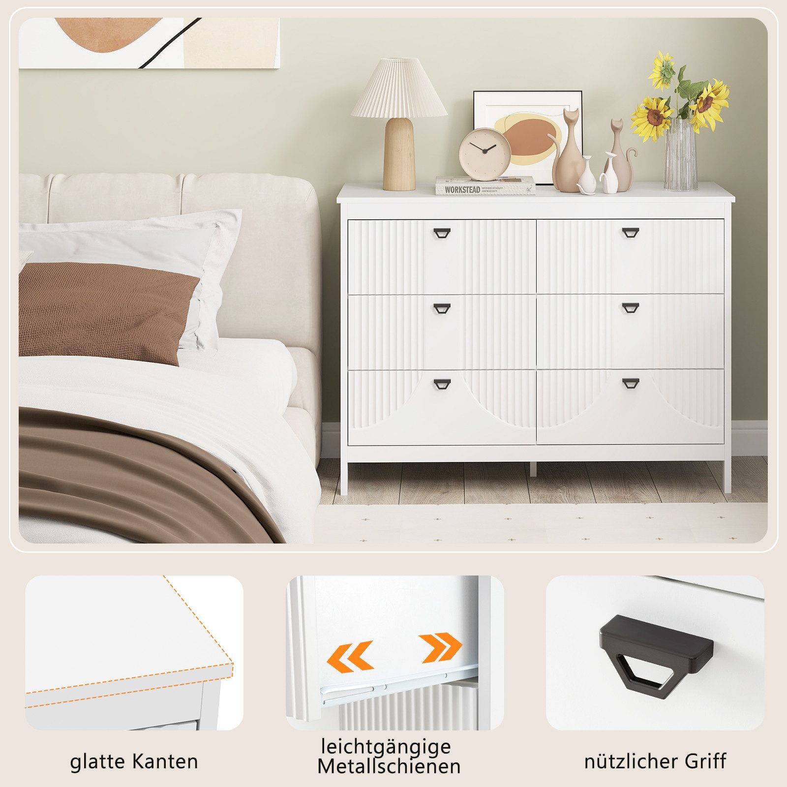 KOMFOTTEU Kommode, Beistellschrank Sideboard mit 6 Schubladen