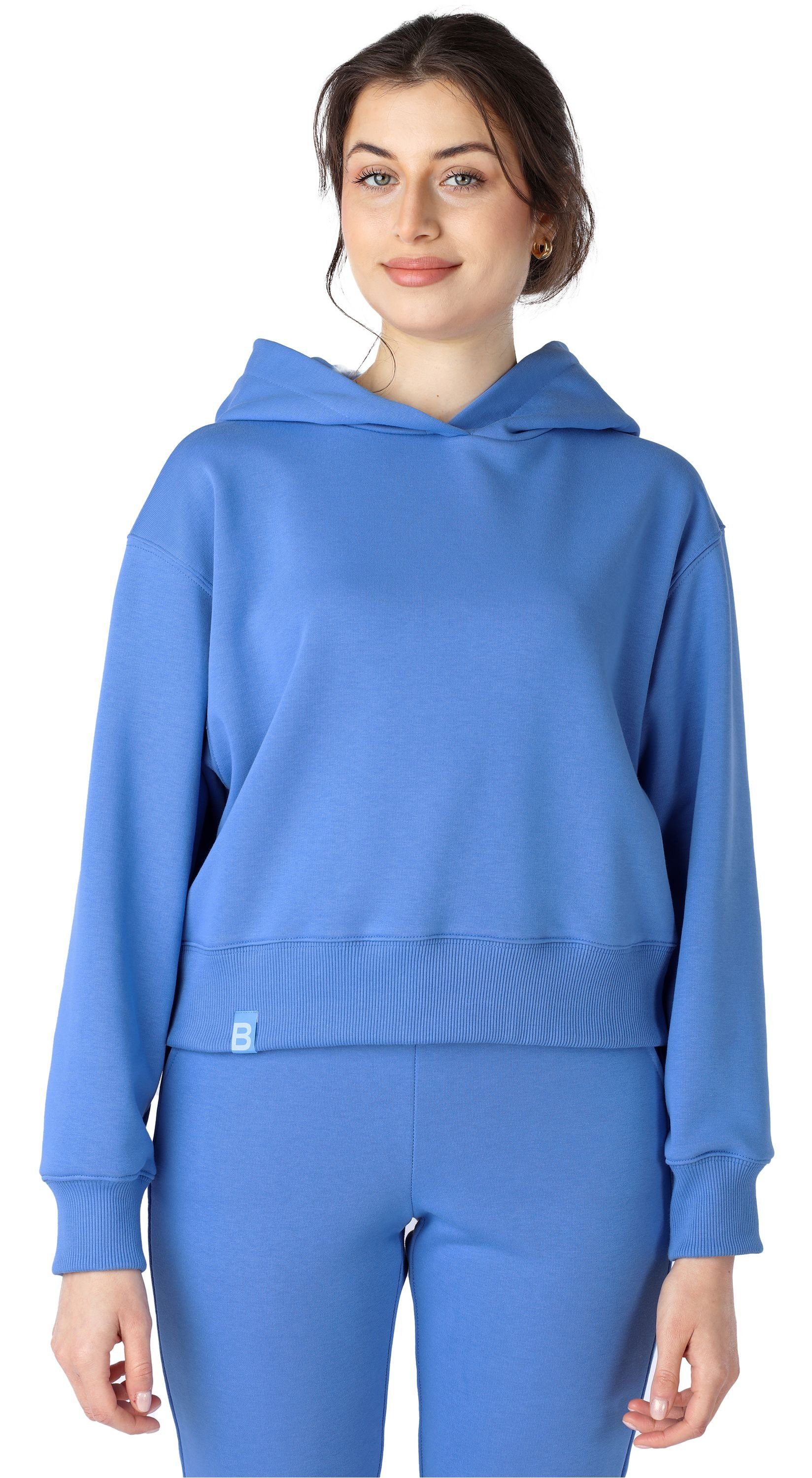 Bellivalini Kapuzensweatshirt Kapuzenpullover kurz Damen Sportanzug Oberteil Jogging Pullover BLV208 Blau