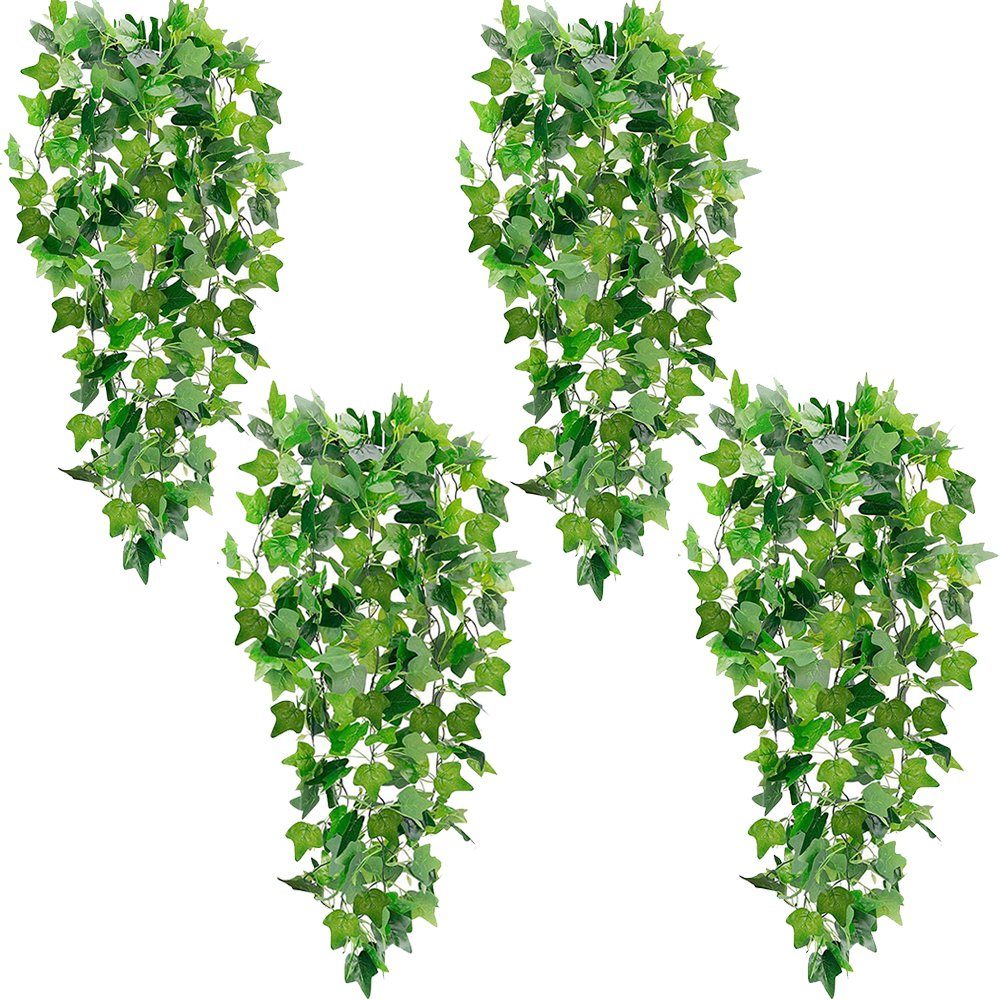 Kunstpflanze 4 Stück Künstliche Hängepflanze,110cm hängendes Grün Blätter Girlanden, zggzerg Gefälschter Efeu
