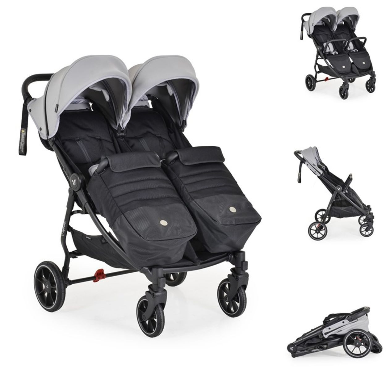 Cangaroo Geschwisterwagen Zwillingskinderwagen 2Gether, Fußabdeckungen, Aluminiumrahmen, faltbar