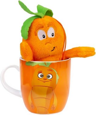 soma Kuscheltier Goodness Gang Tasse Kuscheltier Plüschtier Gemüsekorb Karotte Orange (1-St), kindertasse email kinder tasse mit Kuscheltier