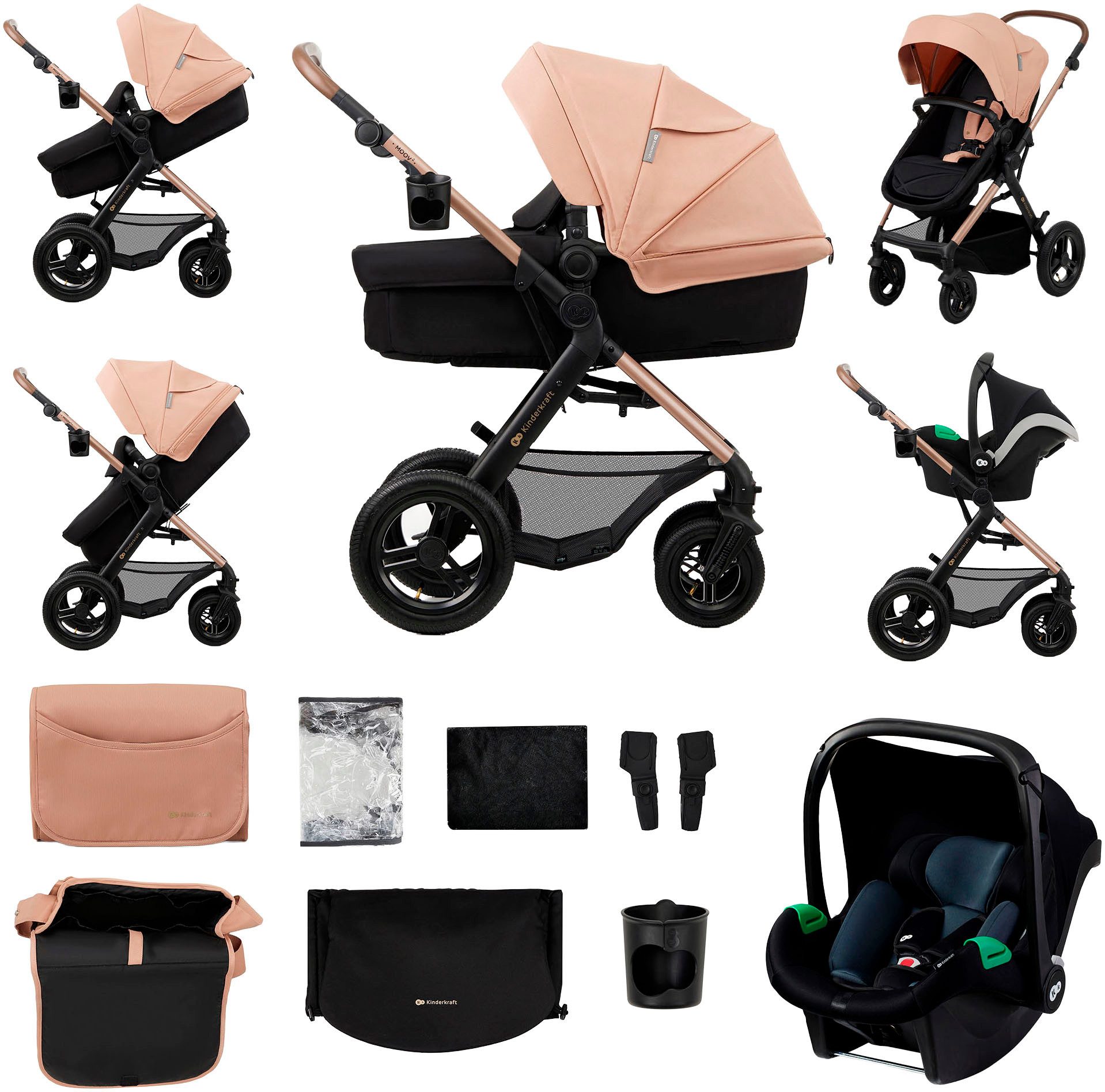 Kinderkraft Kombi-Kinderwagen MOOV 2 Air 3IN1, (Set), mit Luftreifen