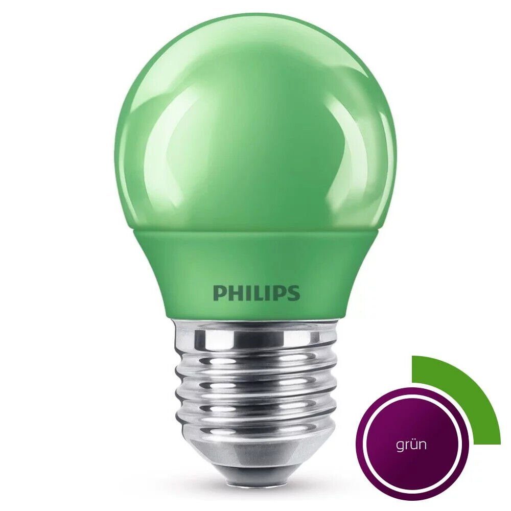 Philips LED-Leuchtmittel LED Lampe, E27 Tropfenform P45, grün, nicht  dimmbar, 1er Pack [Energie, n.v, warmweiss, PARTYBELEUCHTUNG / AMBİENTE /  GARTENBELEUCHTUNG