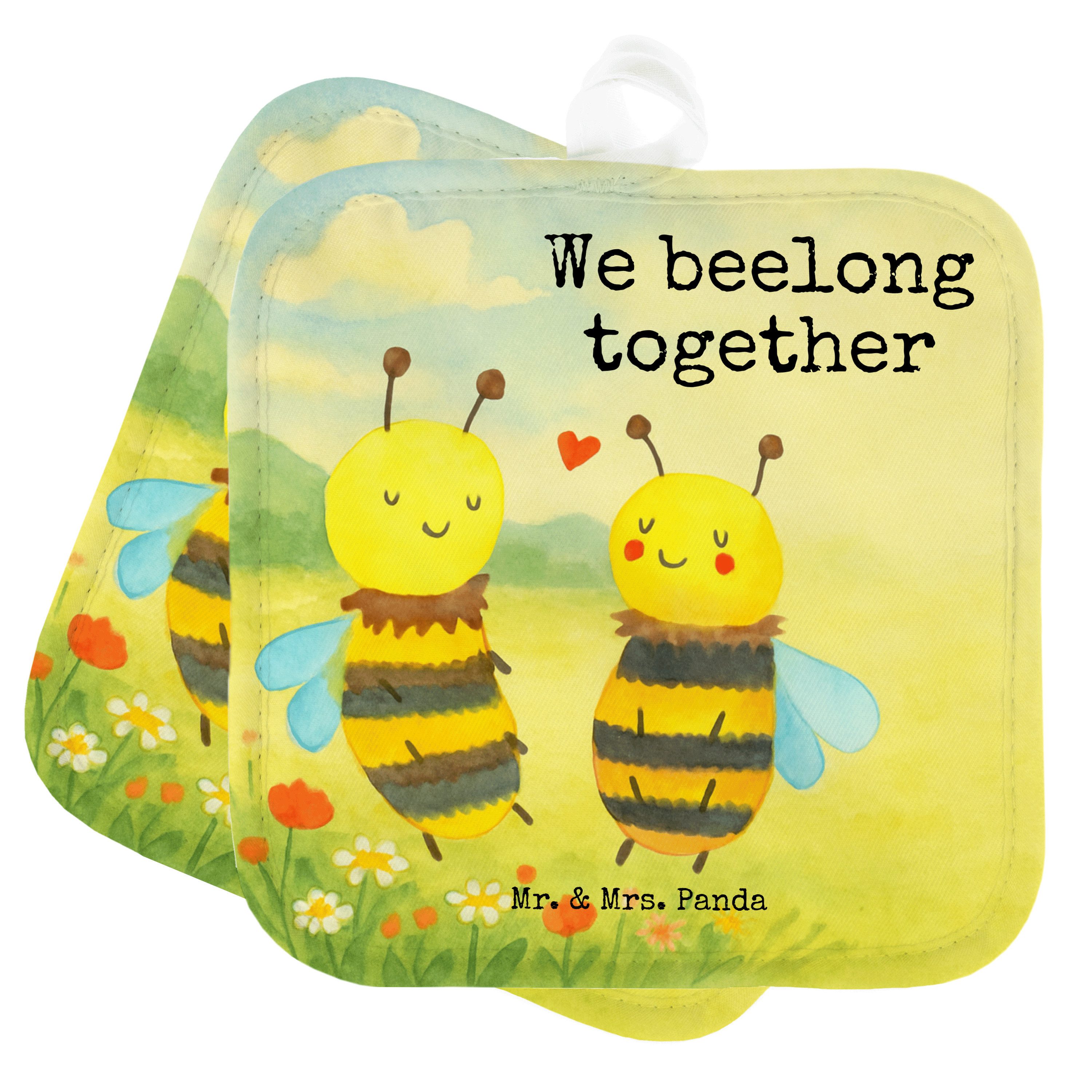 Mr. & Mrs. Panda Topflappen Biene Verliebt Design, Topflappen, Weiß, Topflappen Set, Topfunterset, (Packung), Biene Topflappen im Doppelpack Ofenlappen