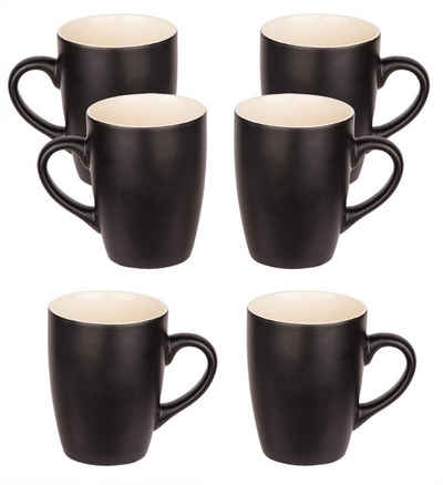 BigDean Tasse 6er Set Kaffeetasse 340ml matt schwarz, Porzellan