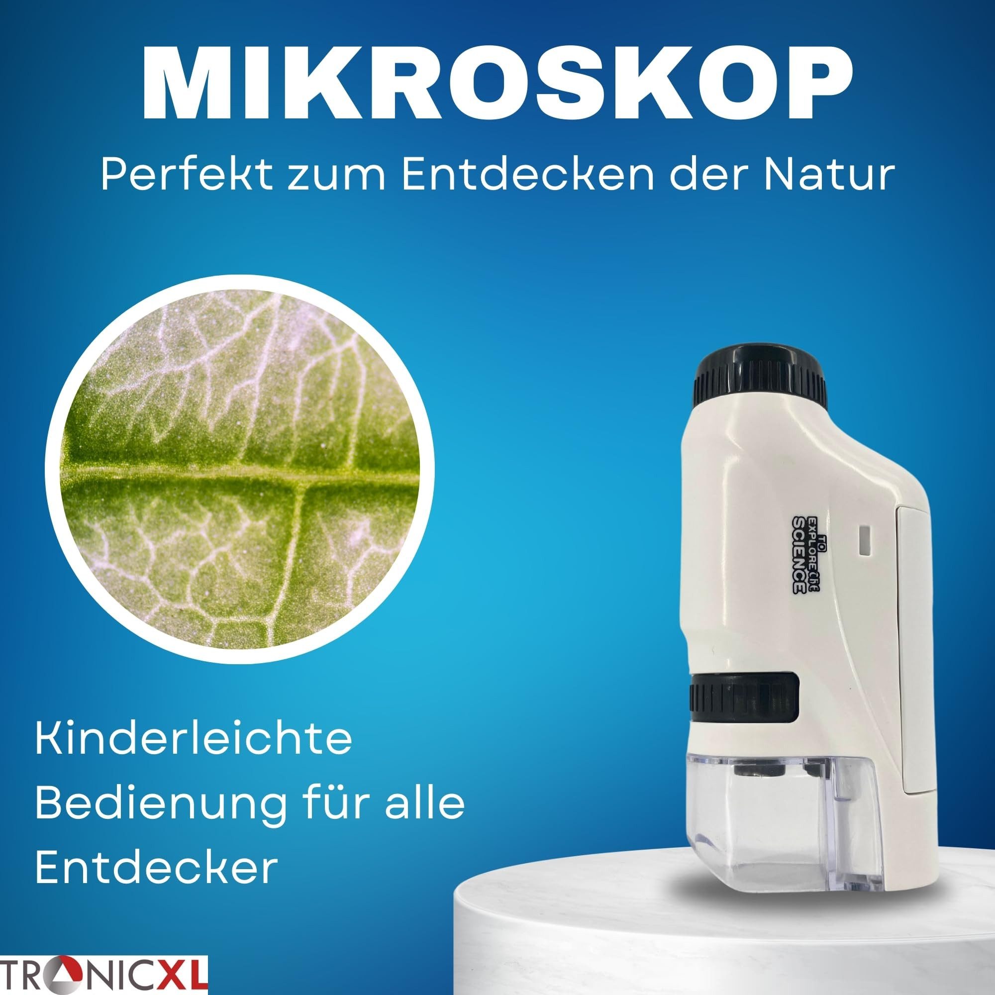 TronicXL Taschenmikroskop Mikroskop Kinder Spielzeug Geschenkidee für draußen Kindermikroskop (60x-120x)