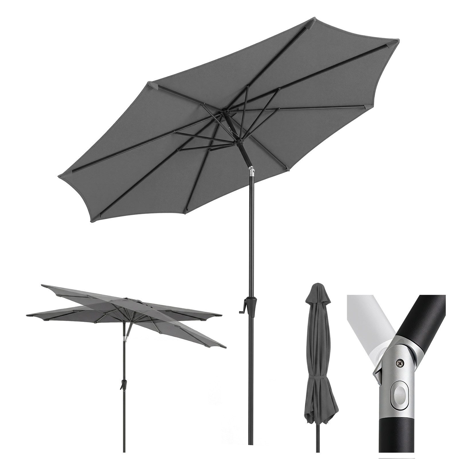 Sekey Sonnenschirm 3m Marktschirm mit Kurbel, Gartenschirm, 8 Streben, Sonnenschutz 50+, LxB: 300,00x300,00 cm, mit/ohne LED-Lichtern, Terrassenschirm Rund
