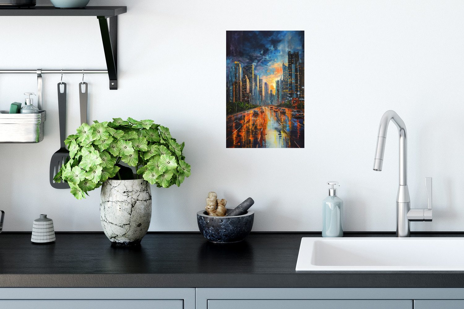 MuchoWow Wandsticker Auto - Skyline - Sonne - Blau (1 St), Wandaufkleber, Selbstklebend, Wohnzimmer, 20x30 cm
